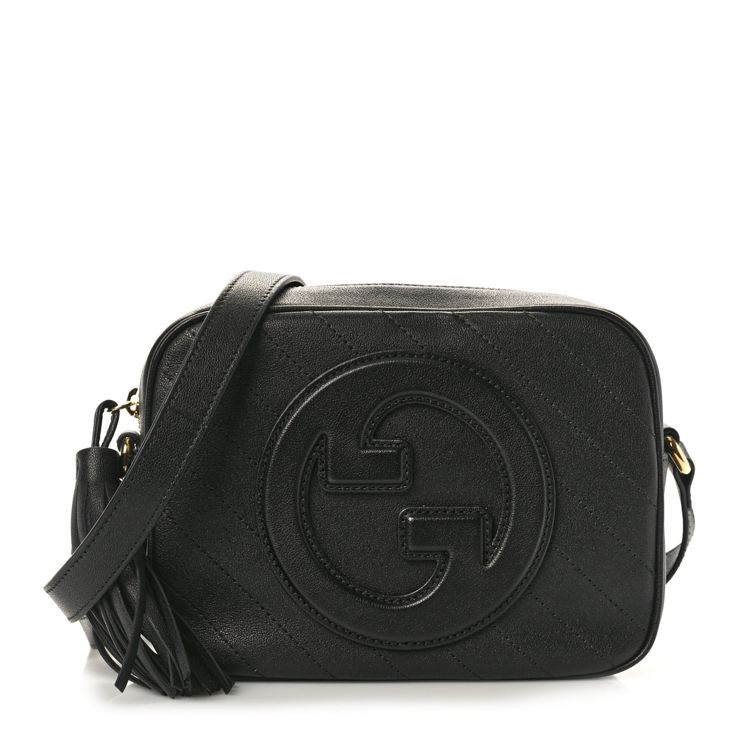 Sakai Be Green Calfskin Diagonal Stitched Small Blondie Shoulder Bag Black