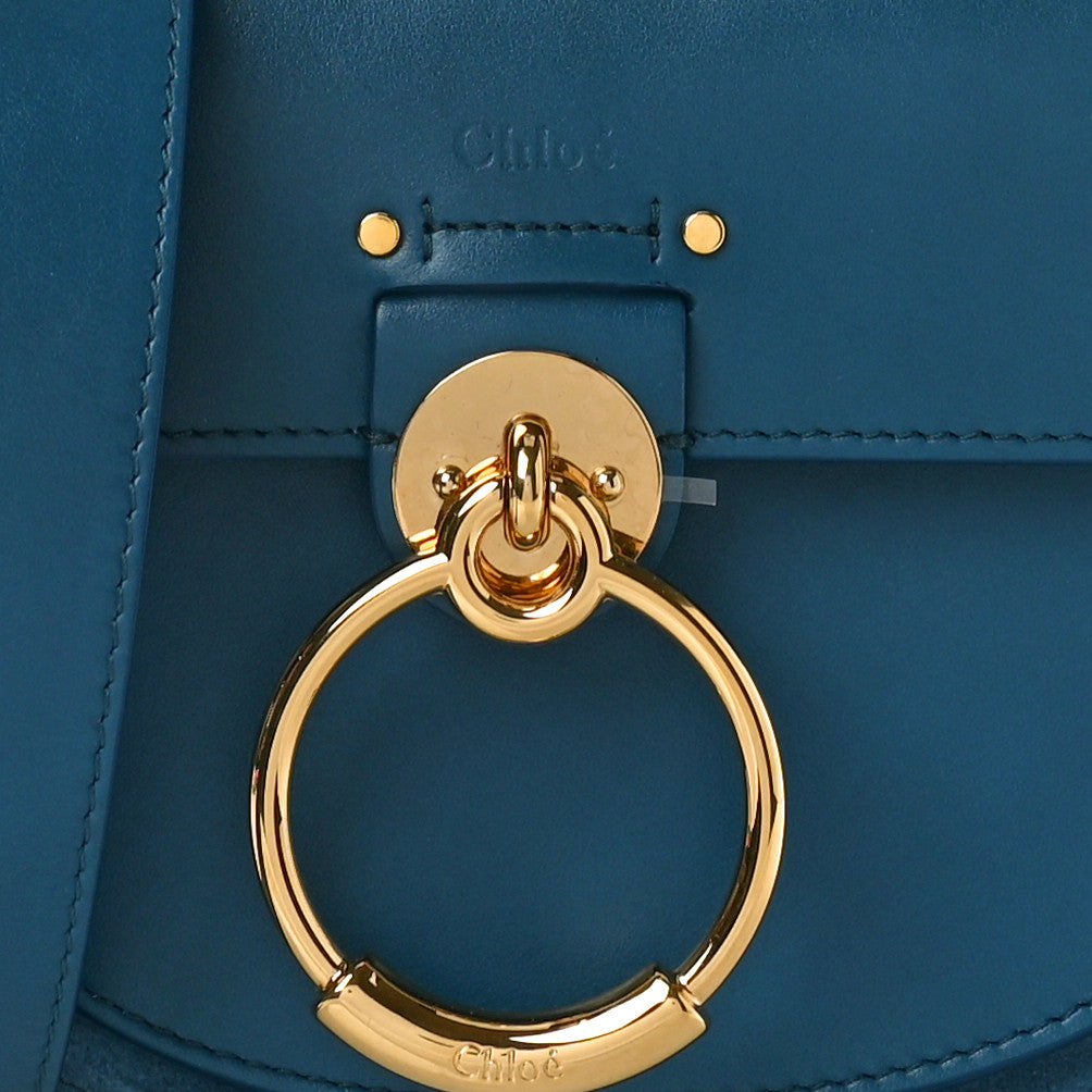 Calfskin Suede Small Tess Bag Vinyl Blue