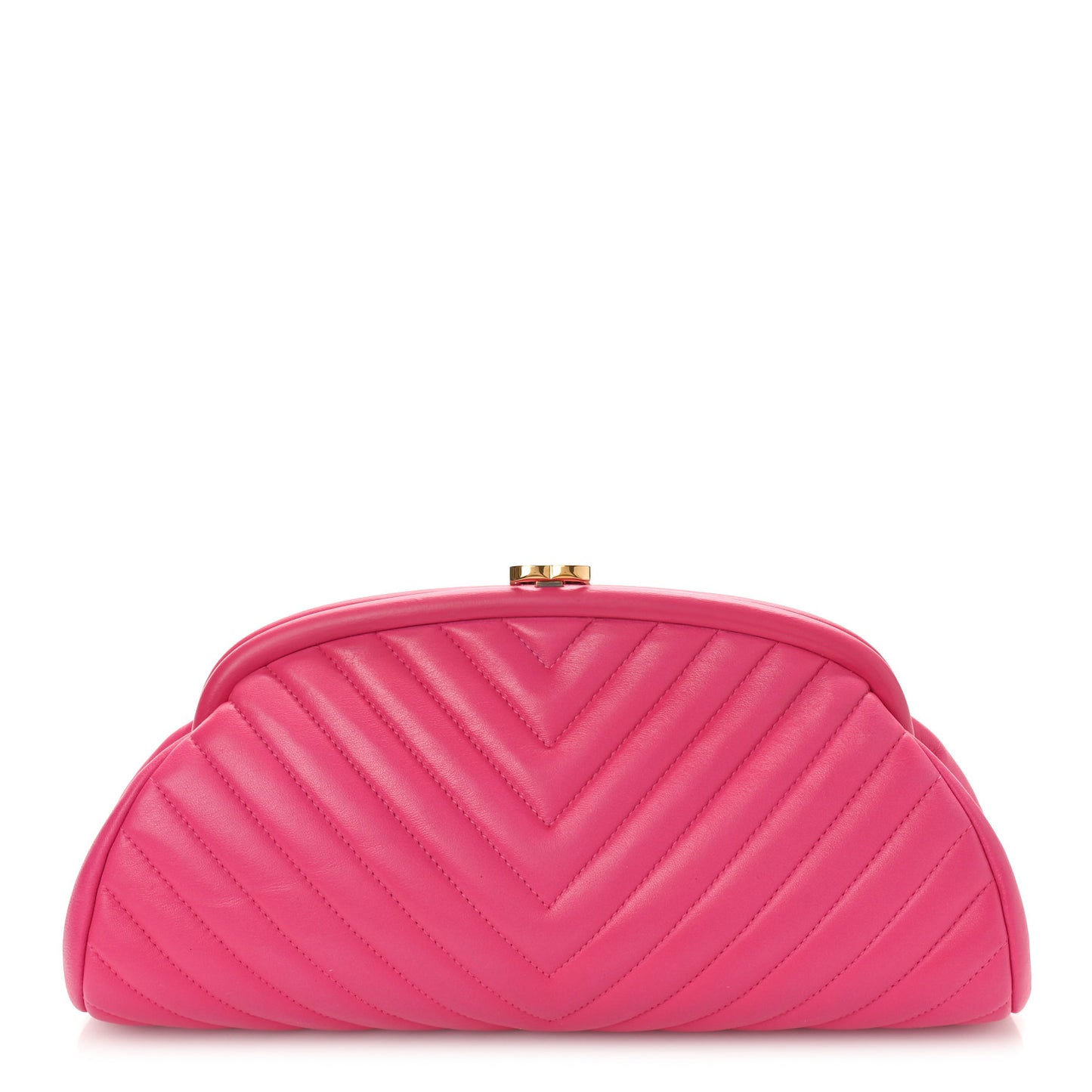 Lambskin Chevron Quilted Timeless Clutch Dark Pink