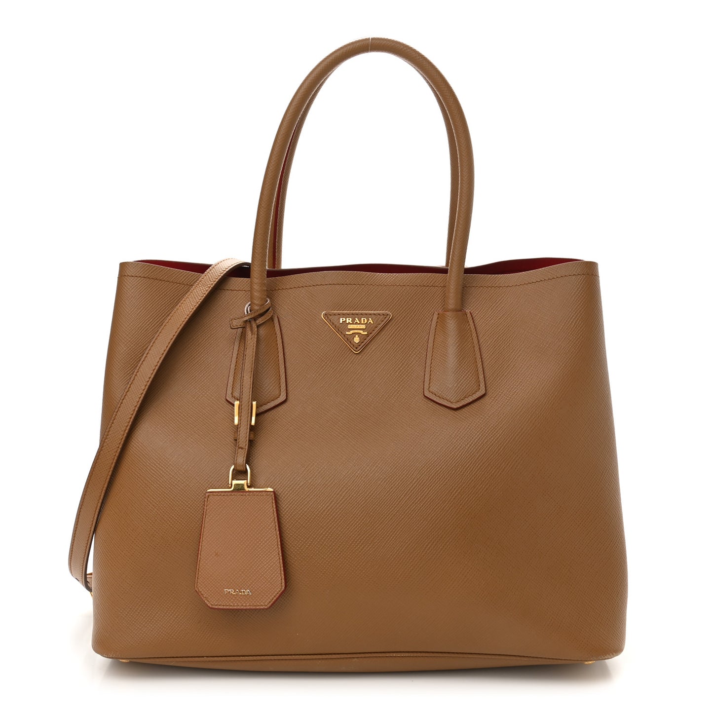 Saffiano Cuir Large Double Bag Caramel Fuoco