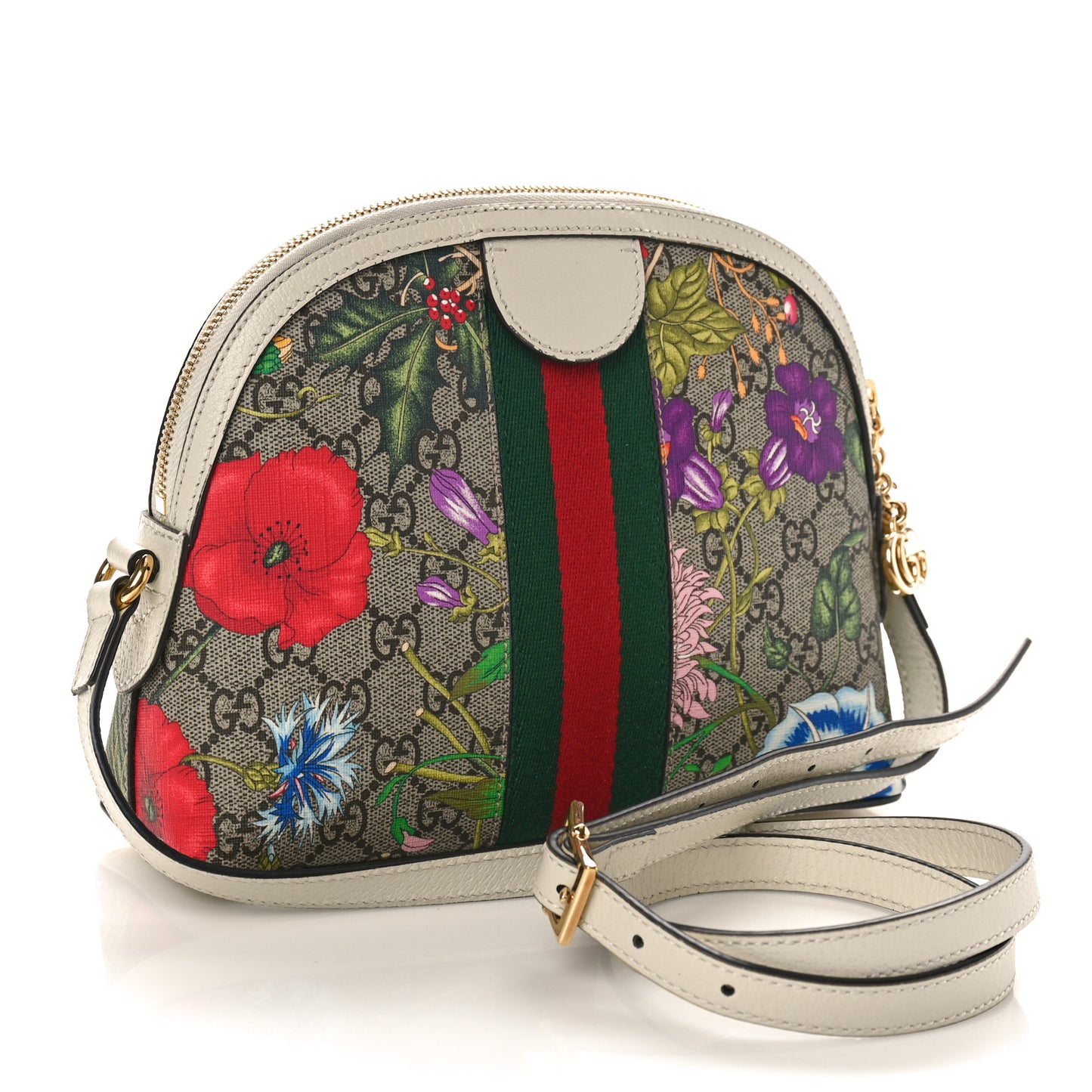 GG Supreme Monogram Flora Web GG Small Ophidia Dome Shoulder Bag White