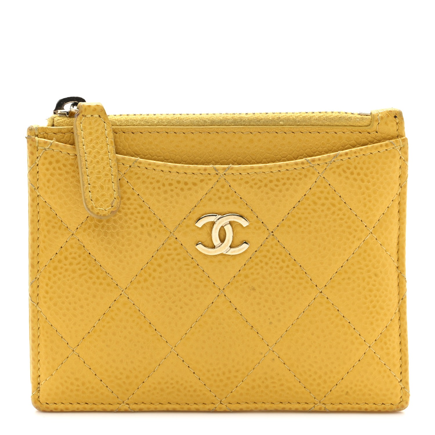 Chanel Caviar Quilted CC Zip Card Holder Yellow 1774783 – FASHIONPHILE