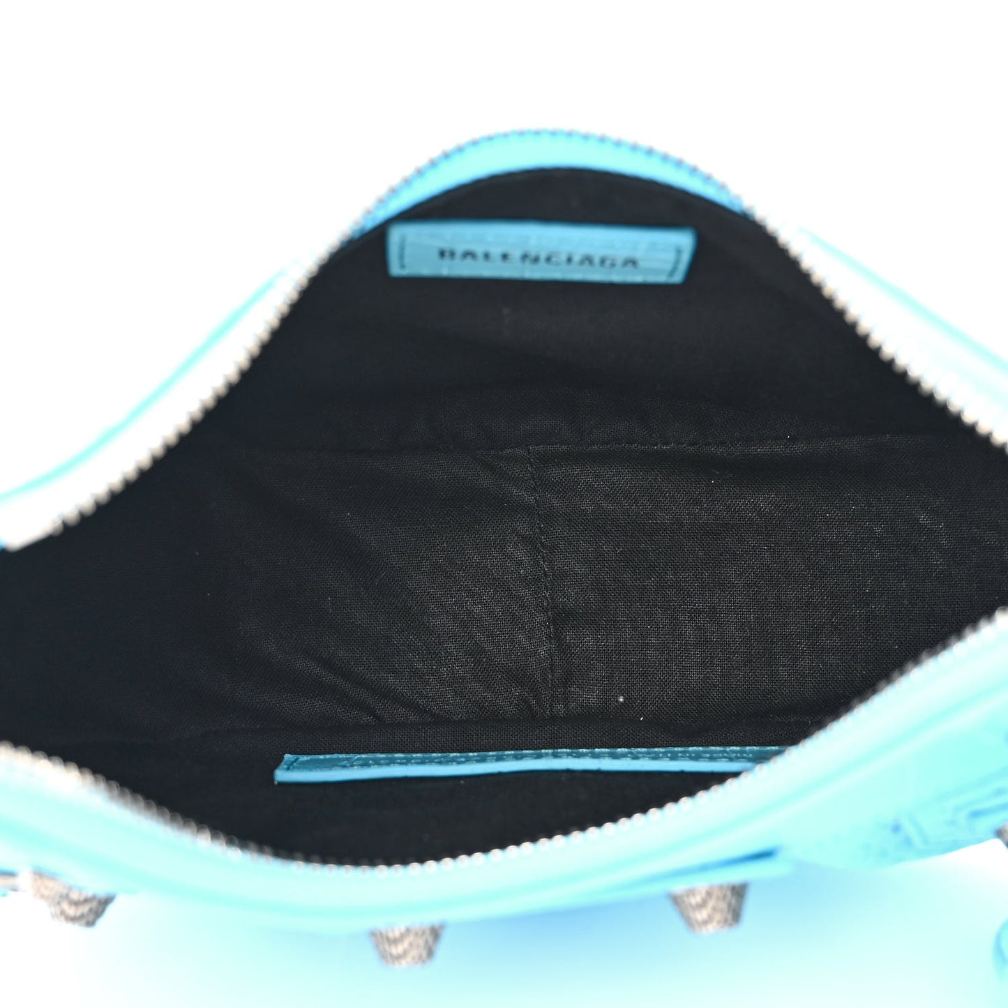 Extra Supple Calfskin Crocodile Embossed Le Cagole Shoulder Bag XS Sky Blue