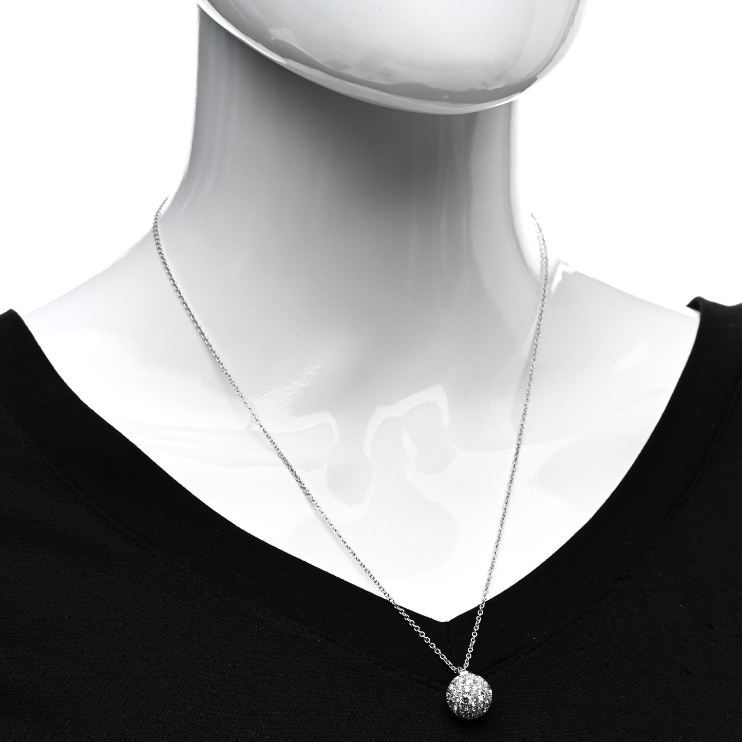 18K White Gold Diamond 12mm HardWear Ball Pendant Necklace