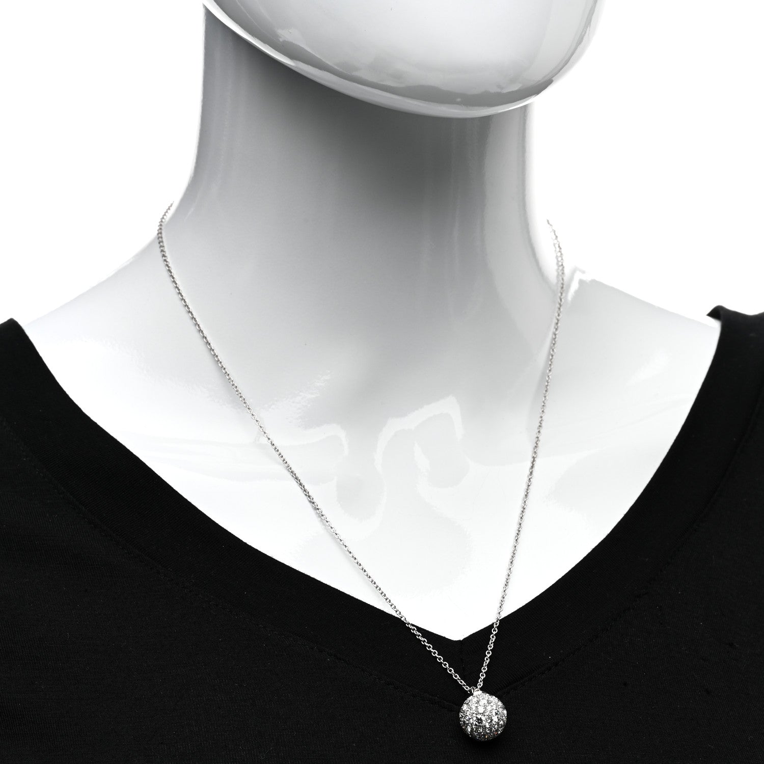 Tiffany 18K White Gold Diamond 12mm HardWear Ball Pendant Necklace 2 of 5
