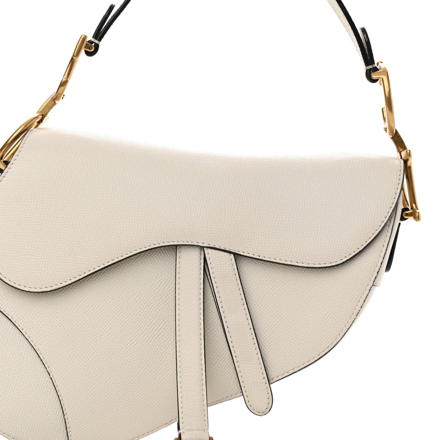 Grained Calfskin Saddle Bag White
