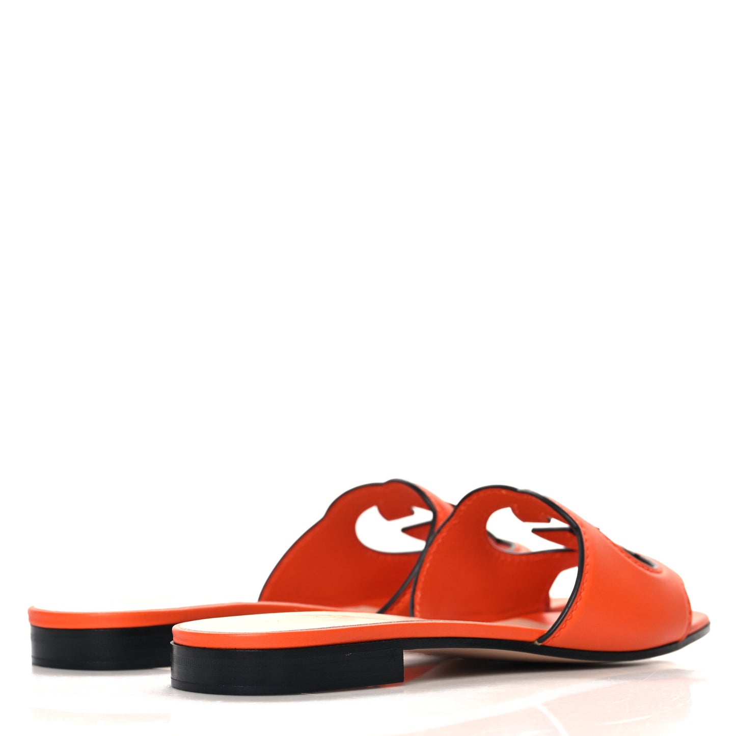 Cosmos Softy Calfskin Interlocking G Cut Out Slide Sandals 37.5 Deep Orange