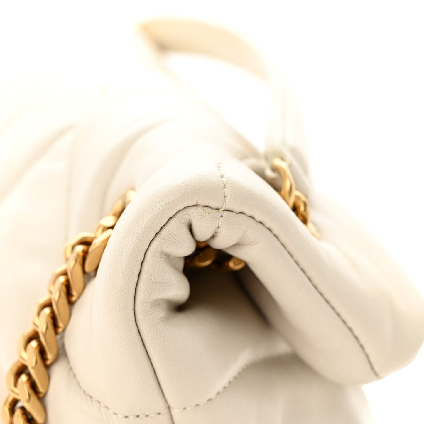 SAINT LAURENT Lambskin Quilted Medium Loulou Puffer Monogram Chain Satchel Crema Soft