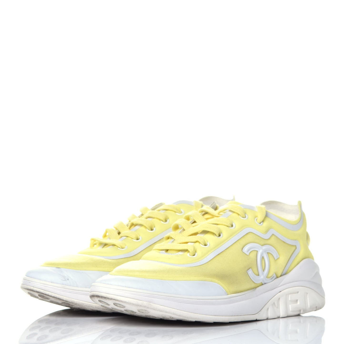 Calfskin Mesh Lycra Logo Sneakers 42 Yellow