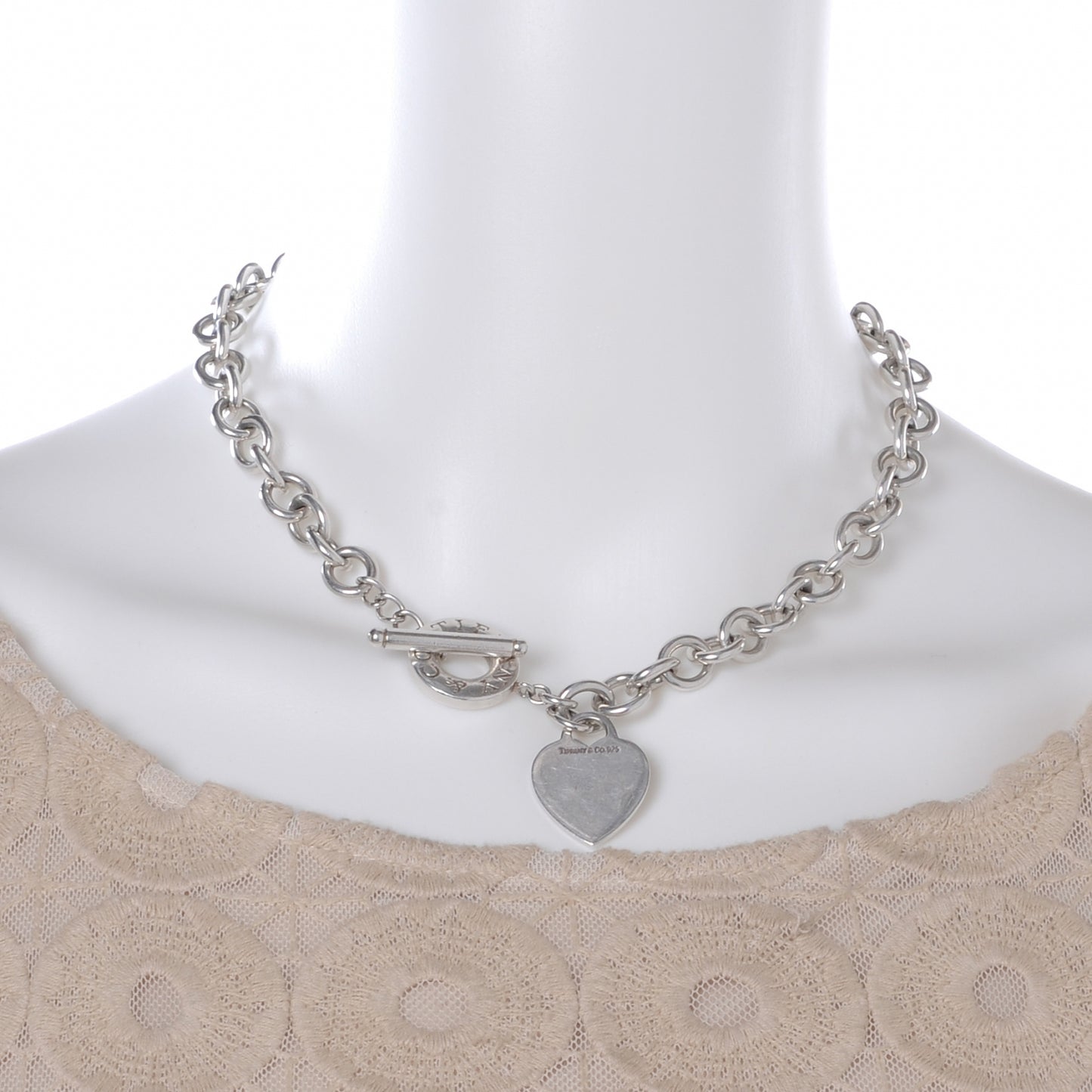 Sterling Silver Heart Tag Toggle Necklace