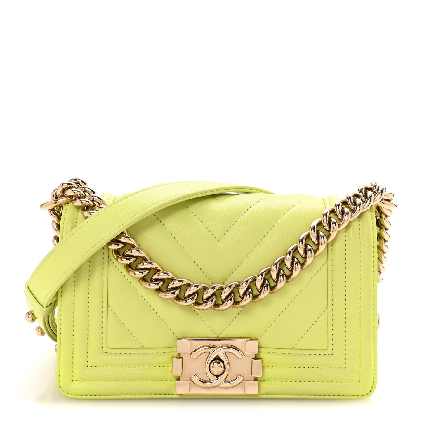 Calfskin Chevron Quilted Small Boy Flap Light Green