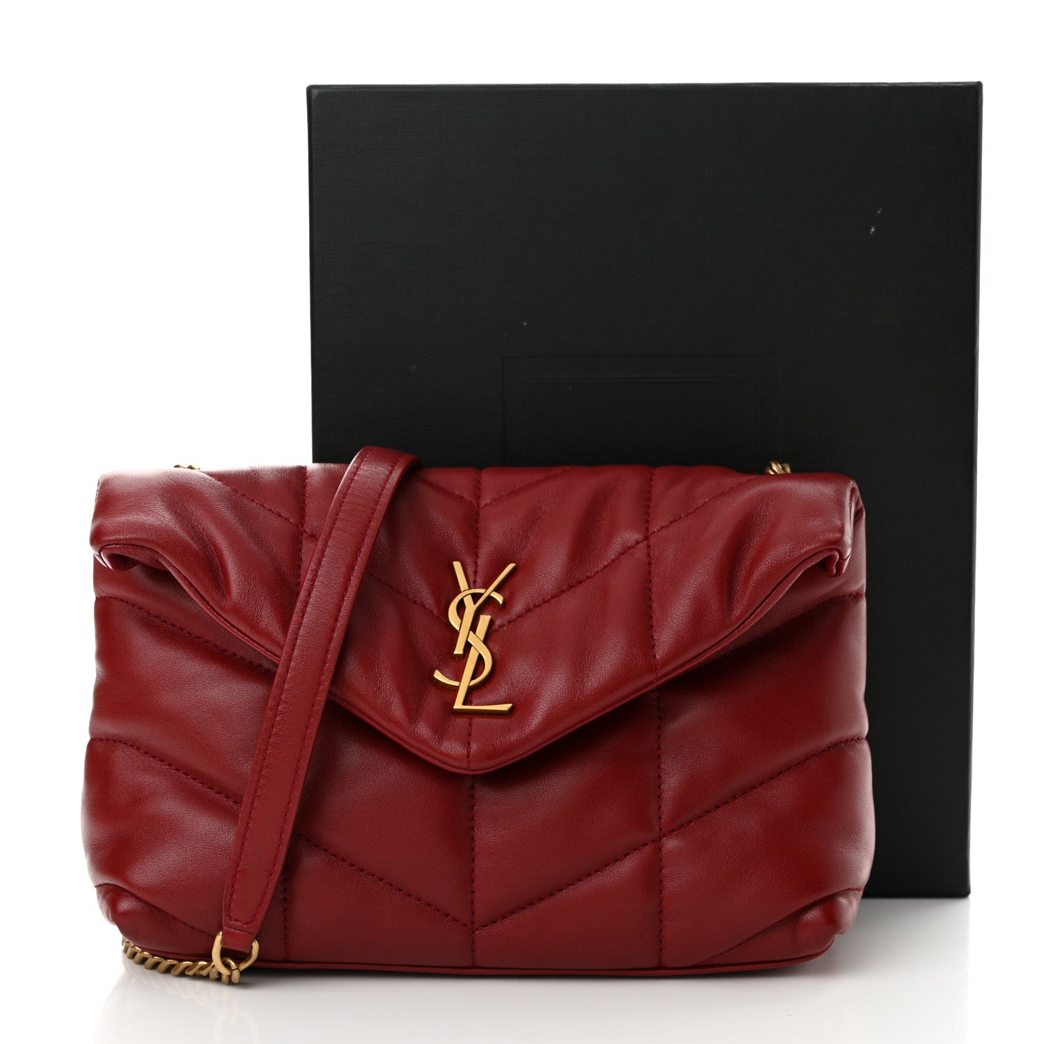 Saint Laurent Lambskin Quilted Toy Loulou Puffer Monogram Chain Satchel Opyum Red 11 of 11