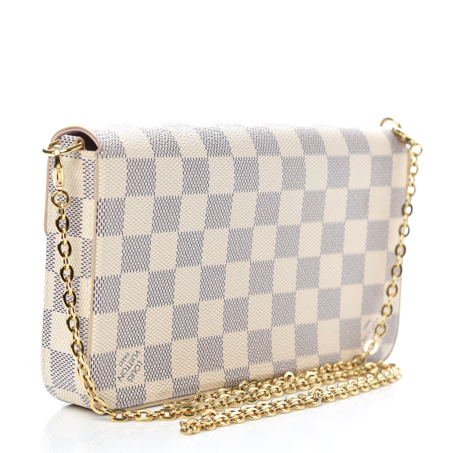 Damier Azur Pochette Felicie Chain Wallet Rose Ballerine