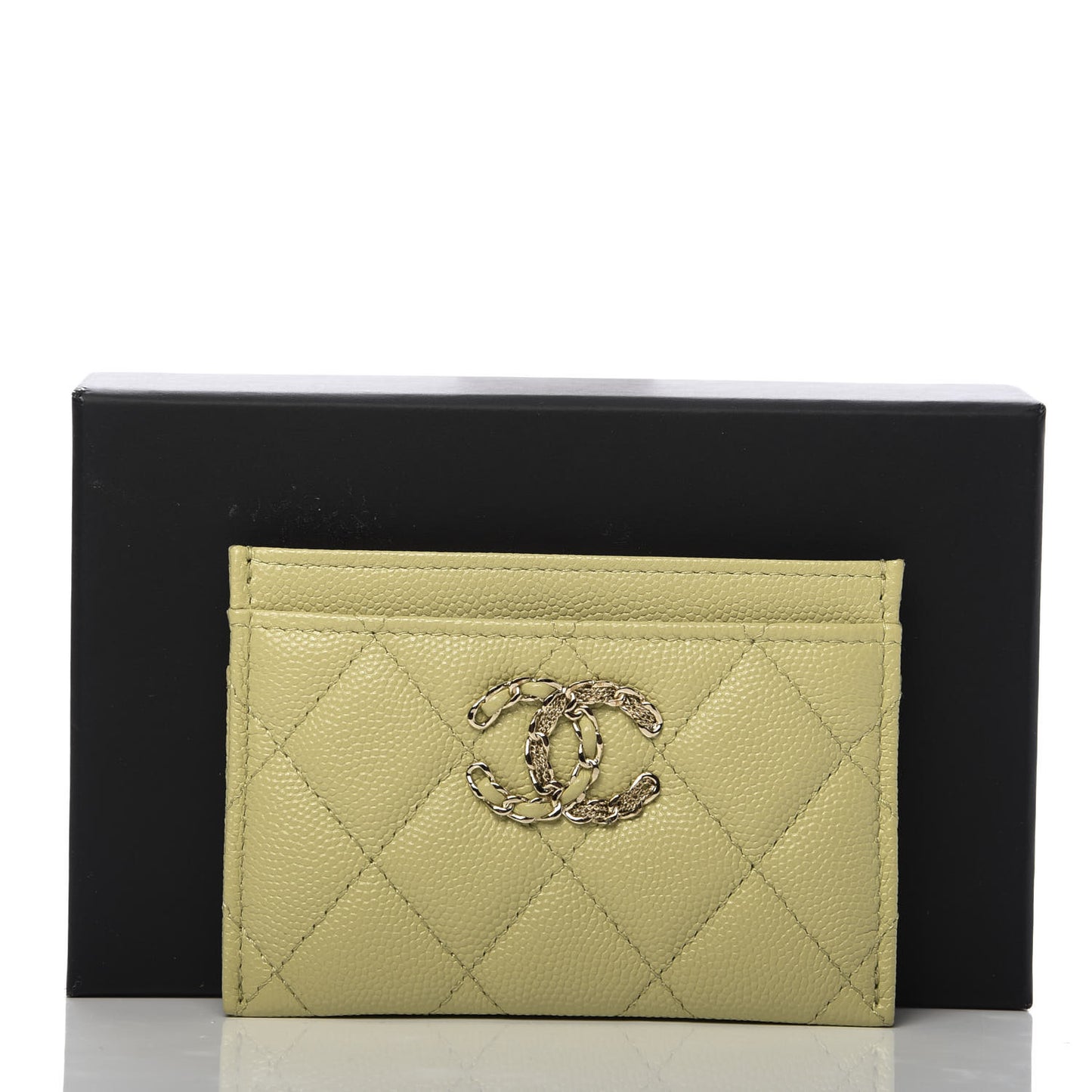 Caviar Quilted French New Wave Card Holder Light Green