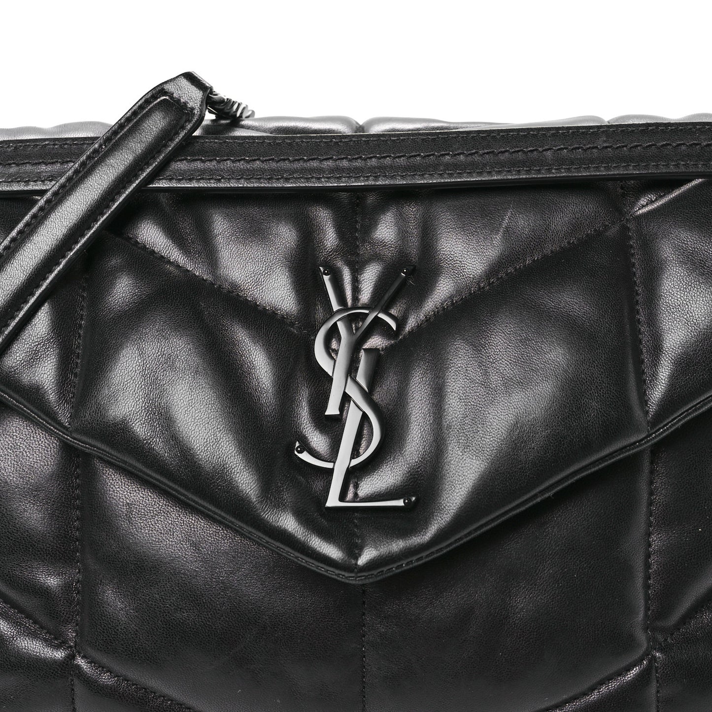 Lambskin Quilted Monogram Monochrome Medium Loulou Puffer Chain Satchel Black