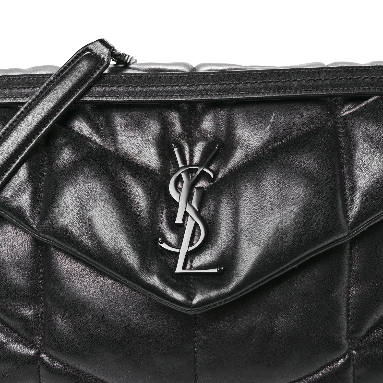 Saint Laurent Lambskin Quilted Monogram Monochrome Medium Loulou Puffer Chain Satchel Black 8 of 10