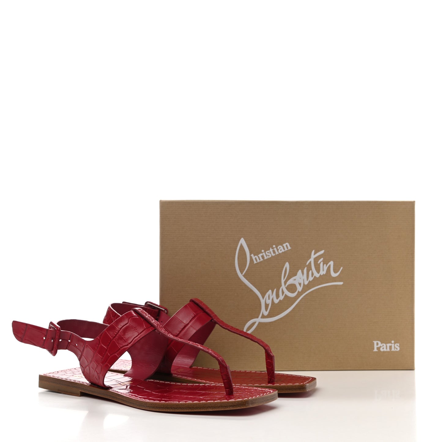 Calfskin Alligator Embossed Cubongo Flat Sandals 37.5 Persan