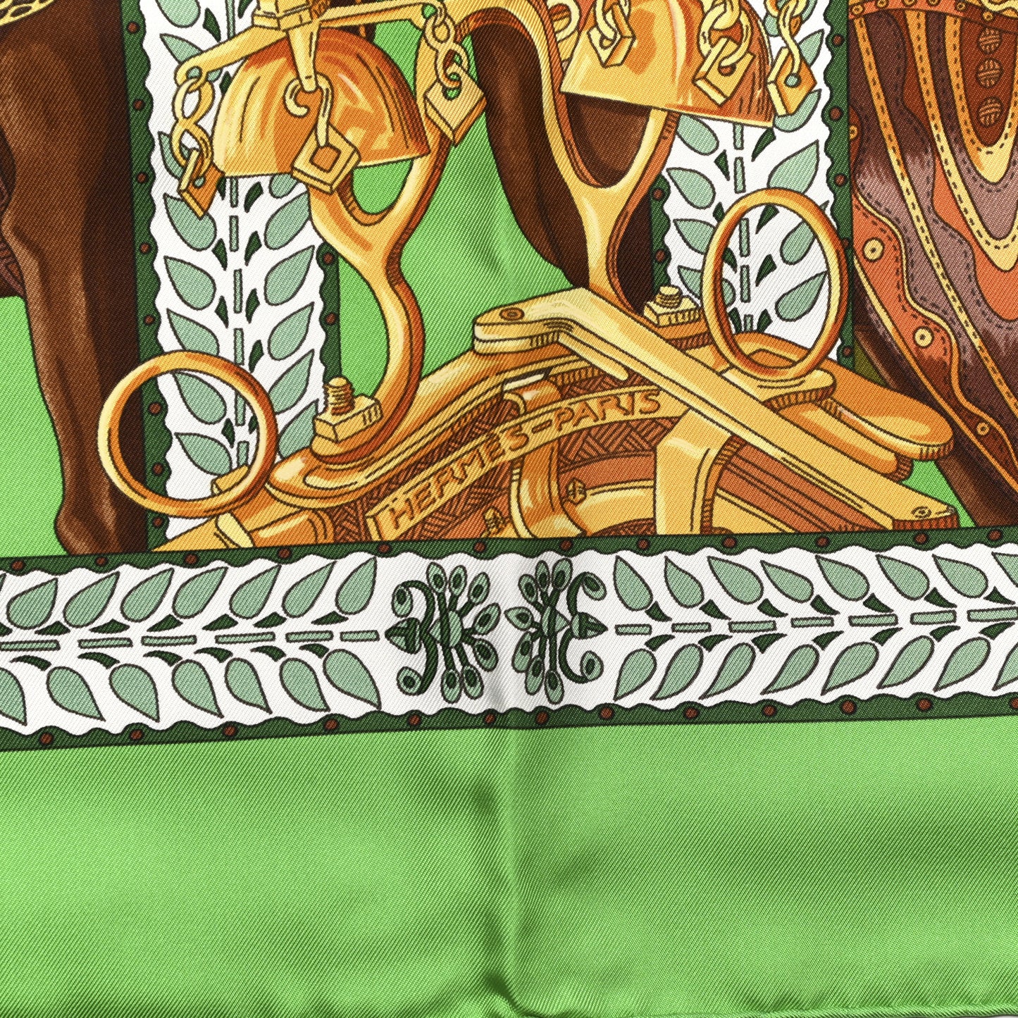 Silk La Danse du Cheval Marwari Scarf 90 Vert Cru White Tabac