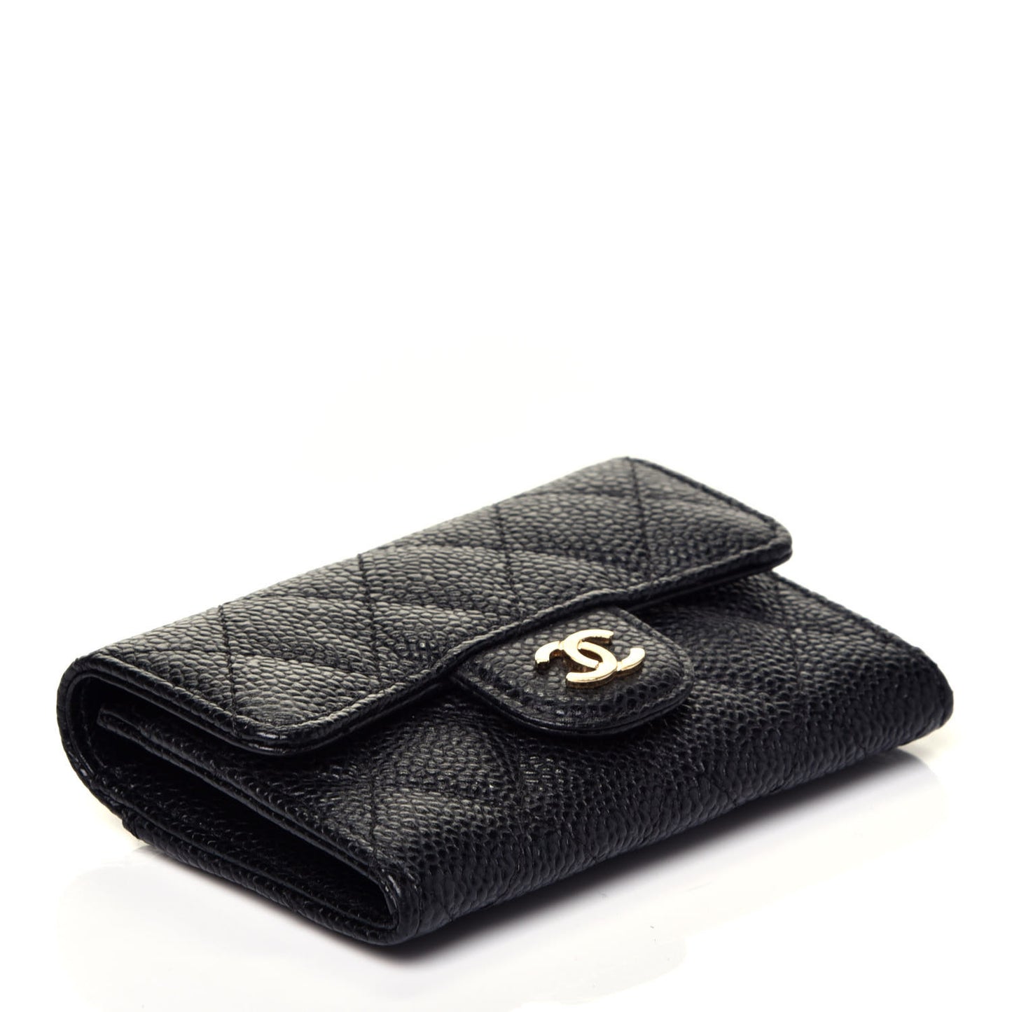 Caviar Quilted Flap Card Holder Wallet Black