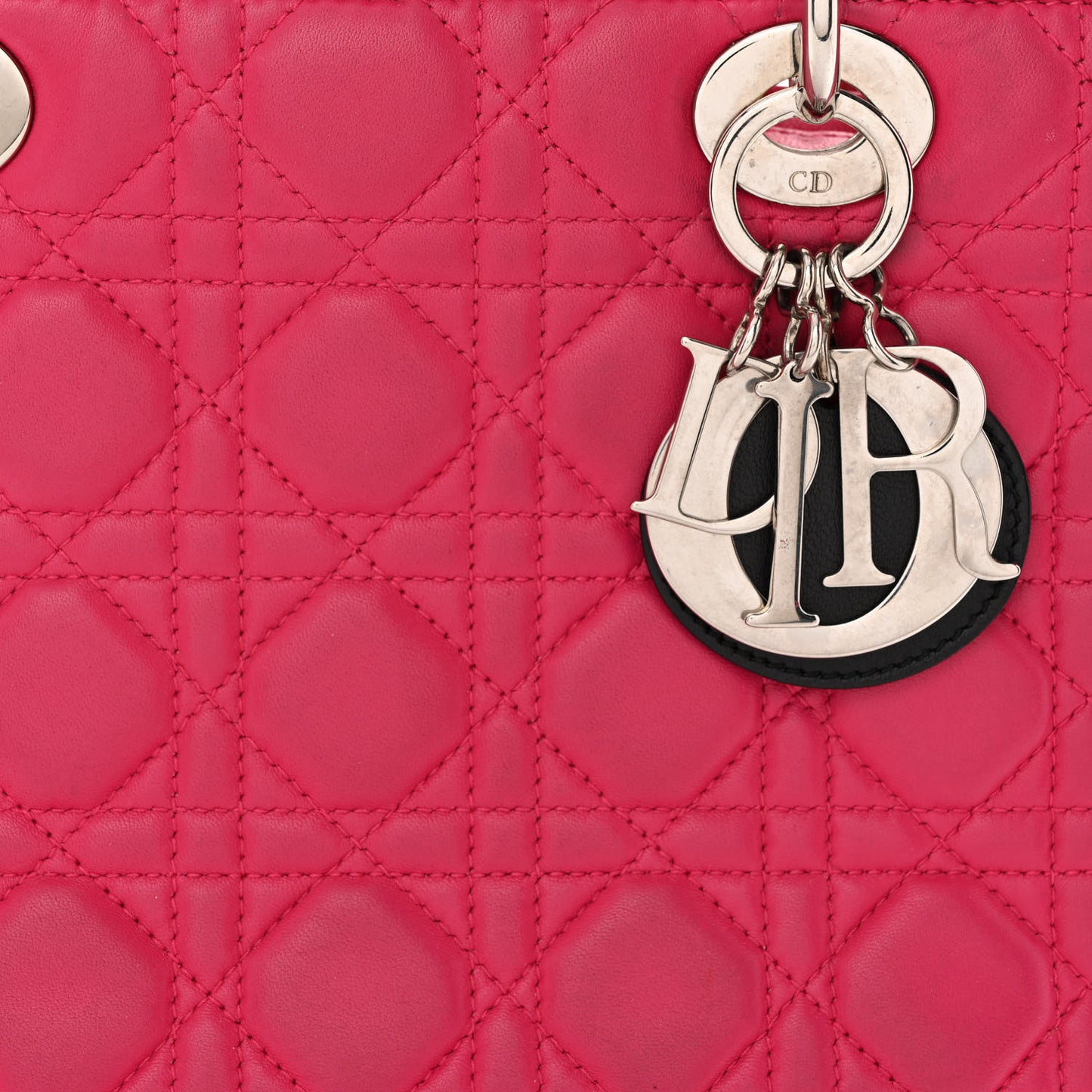 Lambskin Cannage Medium Tri-Color Lady Dior Fuchsia Anemone Black