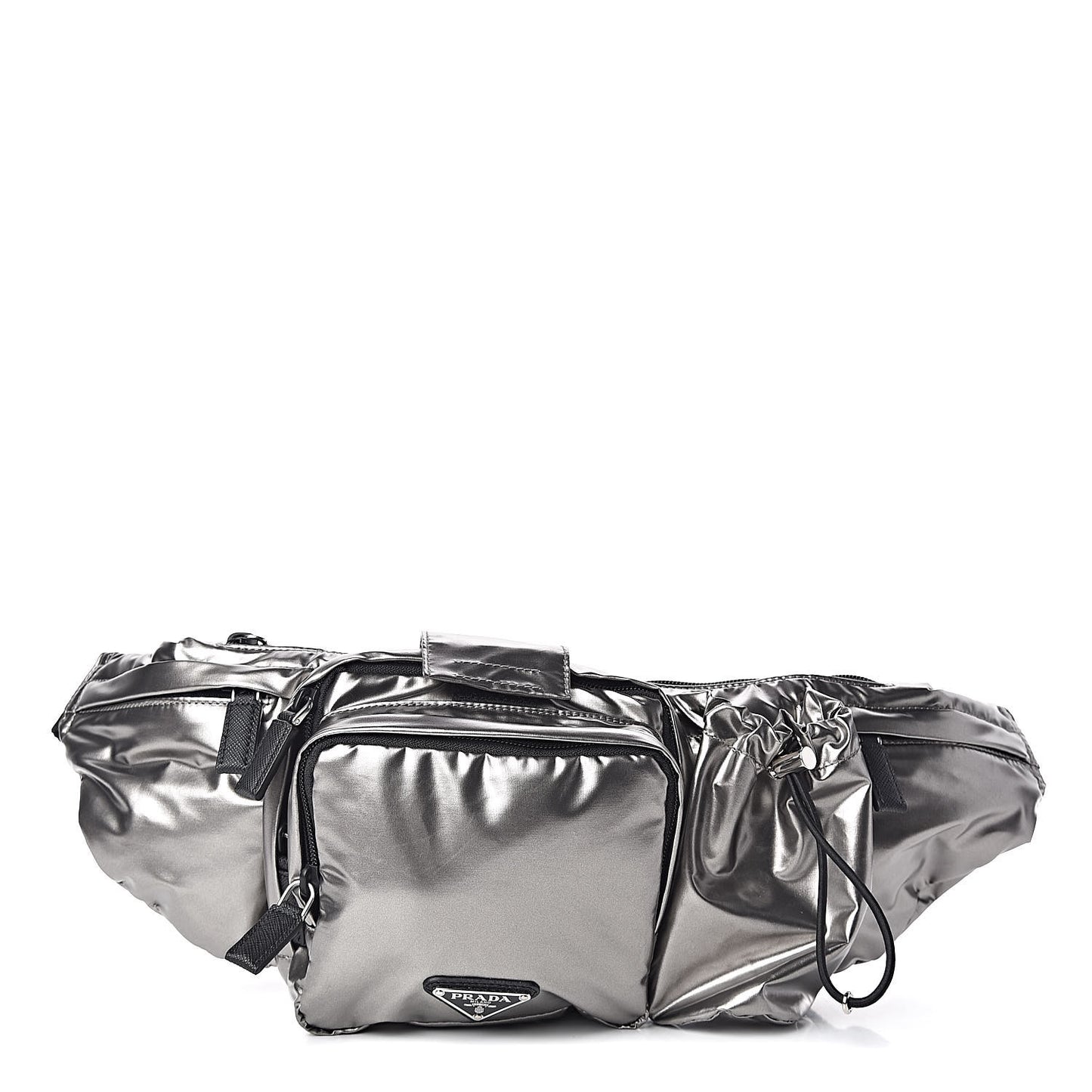Metallic Tessuto Nylon Metal Triple Pocket Belt Bag Ferro
