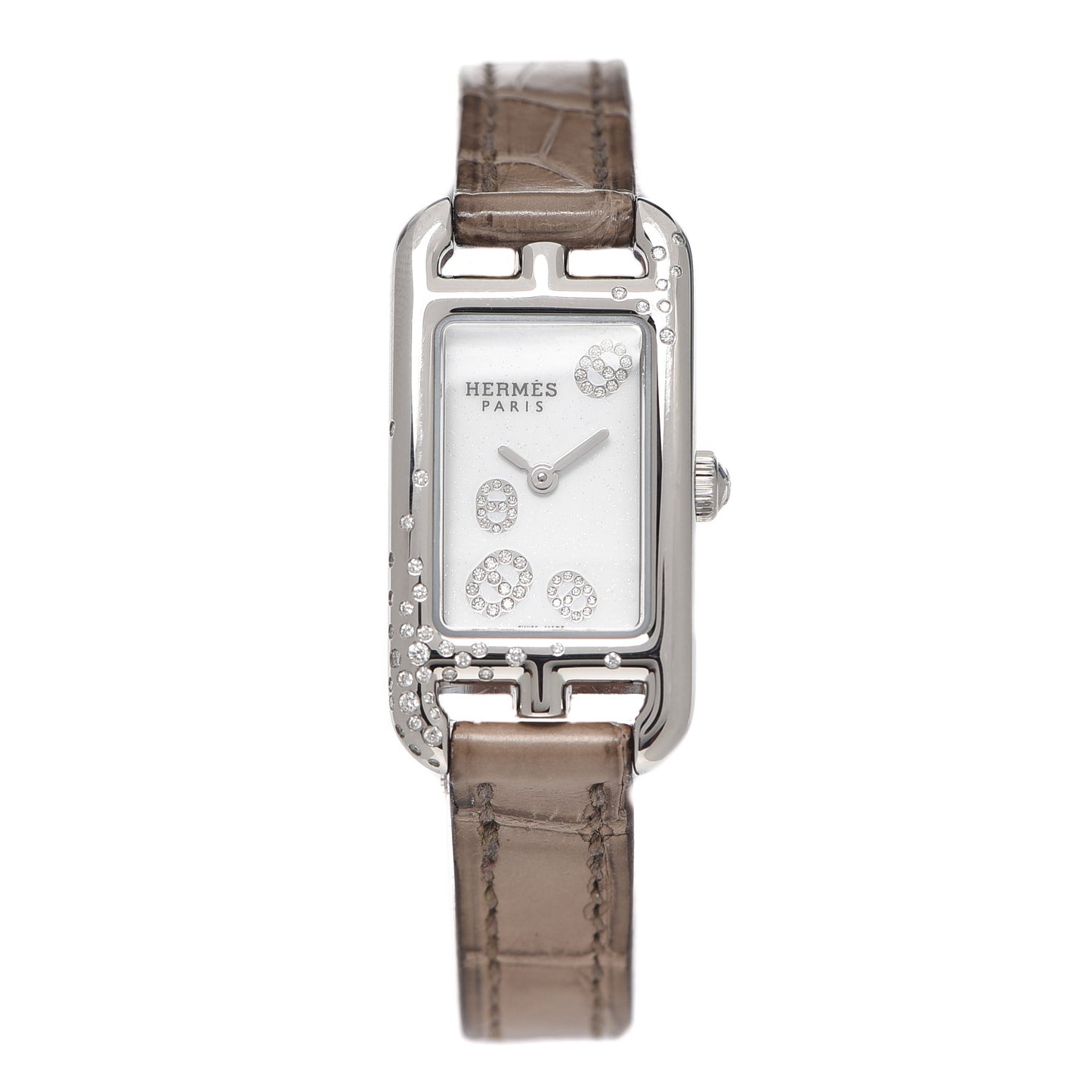 Stainless Steel Alligator Diamond 17mm Nantucket Quartz Watch Etoupe