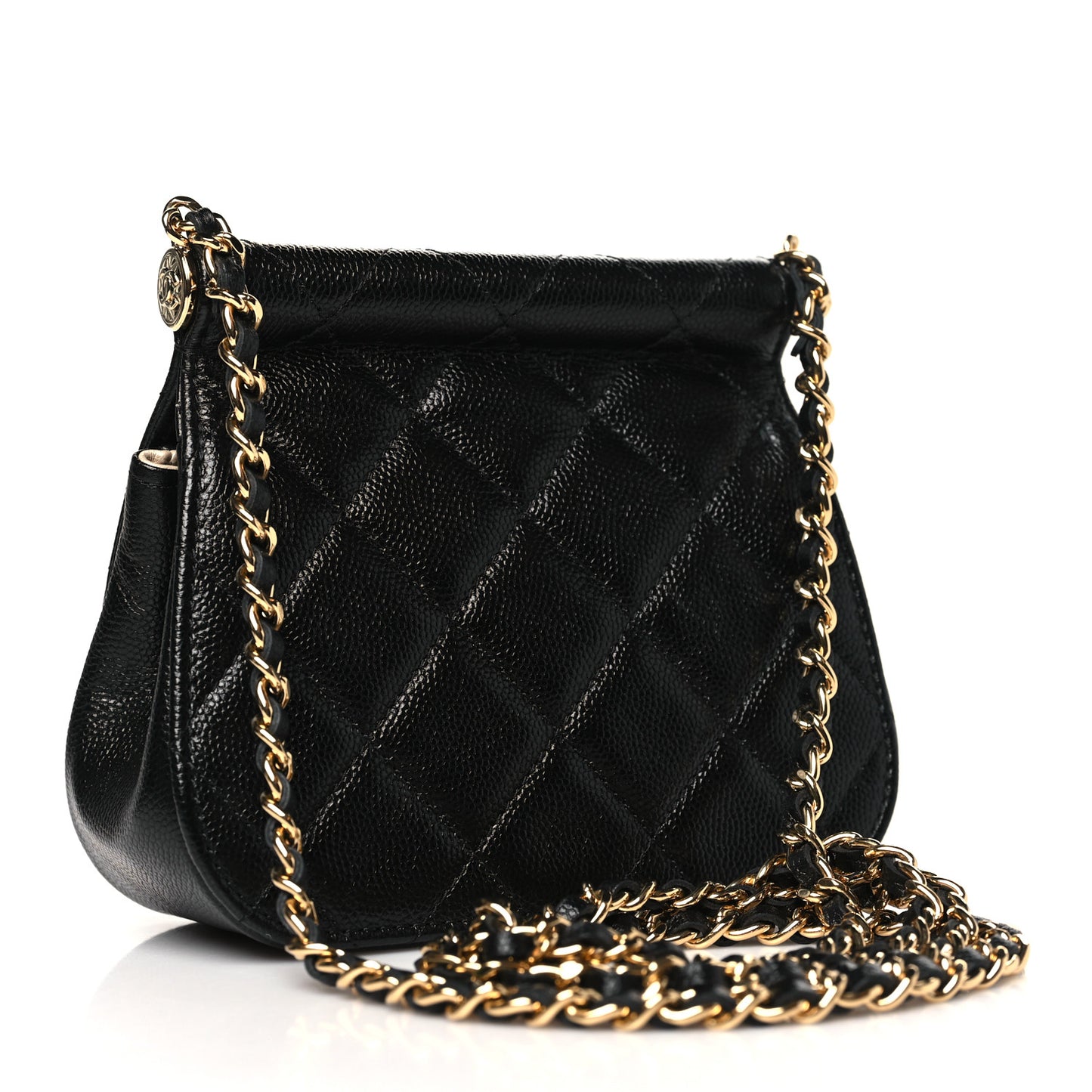Caviar Quilted Mini Flap Clutch With Chain Black