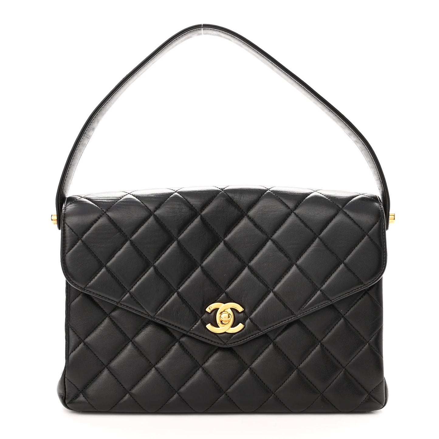 Lambskin Quilted CC Flap Shoulder Bag Black