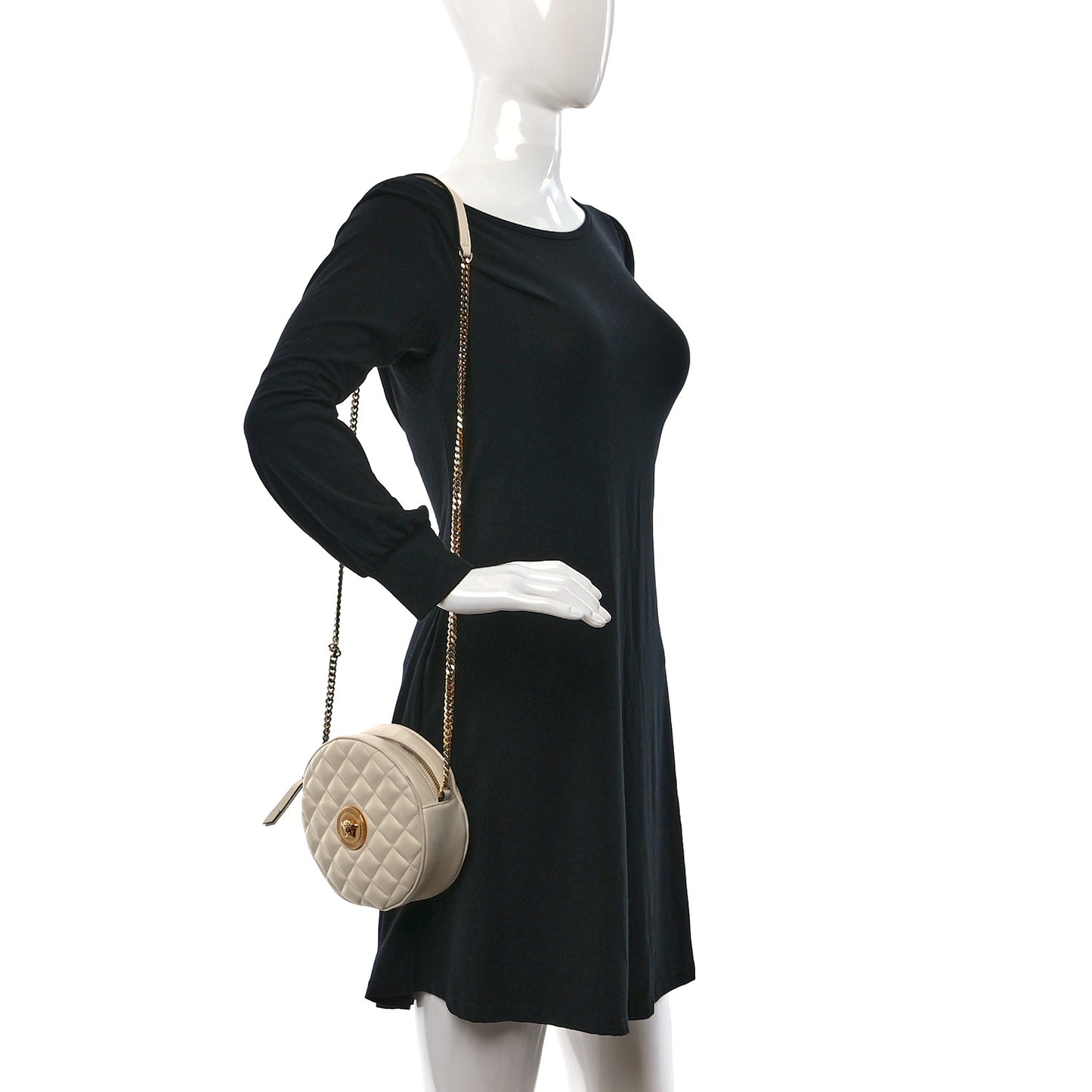 Nappa Quilted La Medusa Round Camera Bag White