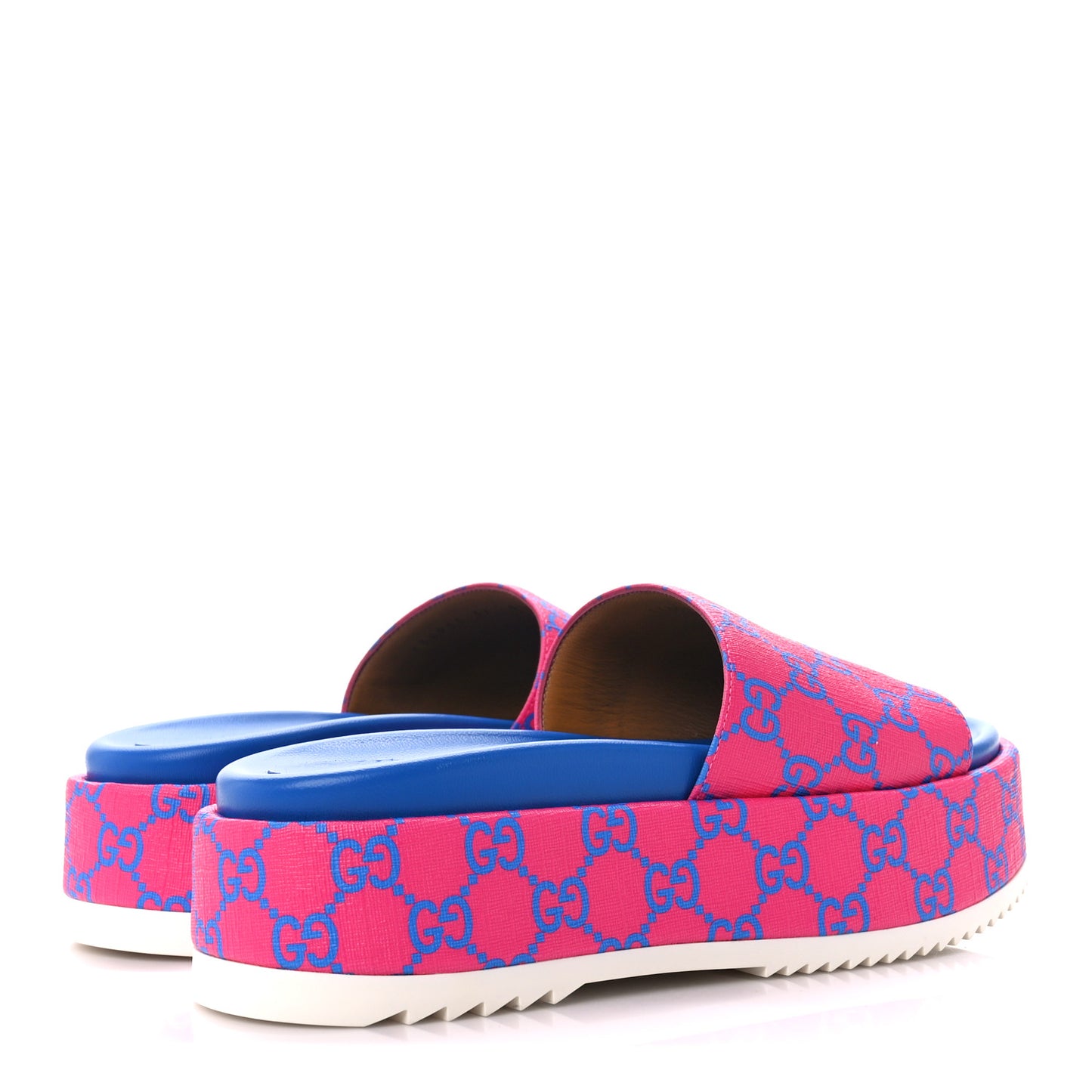 GG Supreme Joy Monogram Angelina Platform Slide Sandals 37 Fuxia Blue