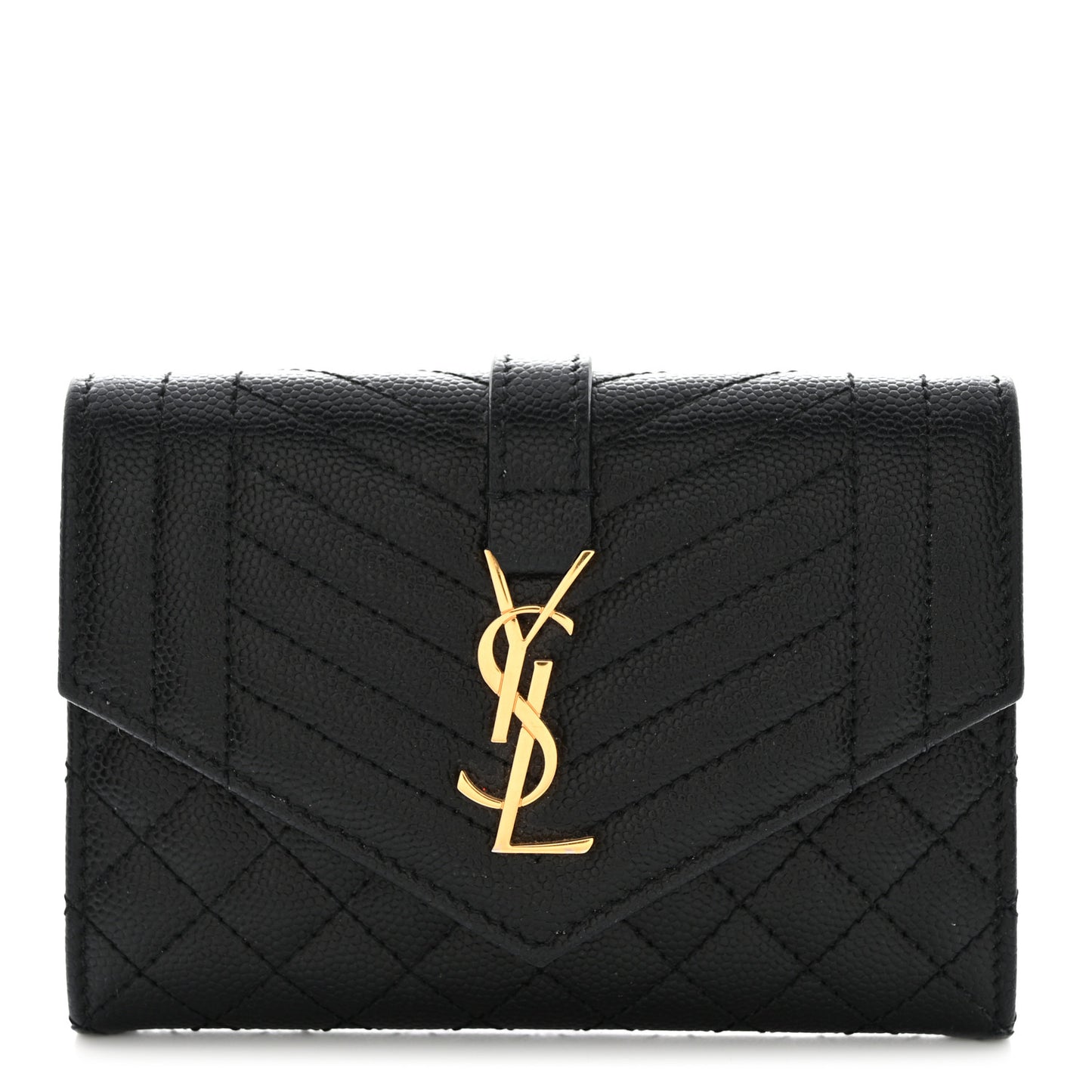 Grain De Poudre Textured Mixed Matelasse Triquilt Small Monogram Envelope Wallet Black