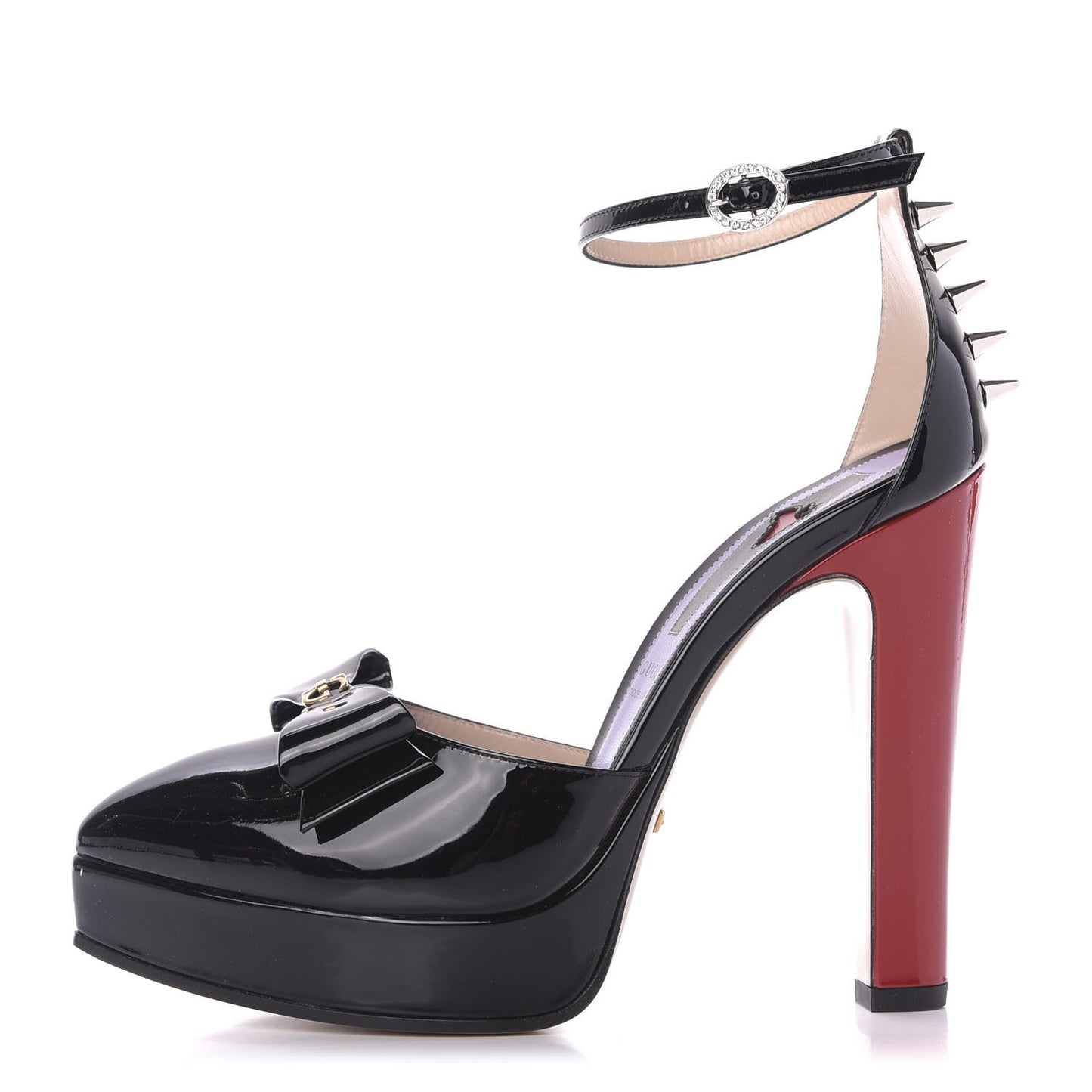 Patent Crystal GG Bow Sadie Spike Ankle Strap d'Orsay Platform High Heel Pumps 36.5 Black