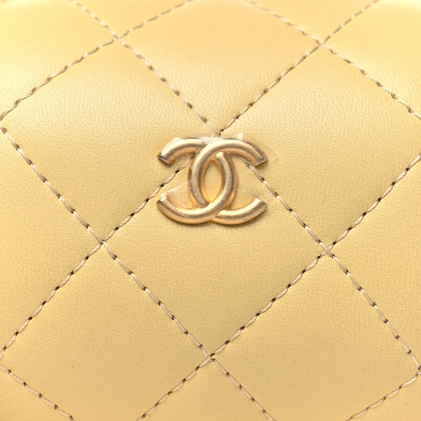 Lambskin Quilted CC Bubble Vanity Case With Chain Light Yellow