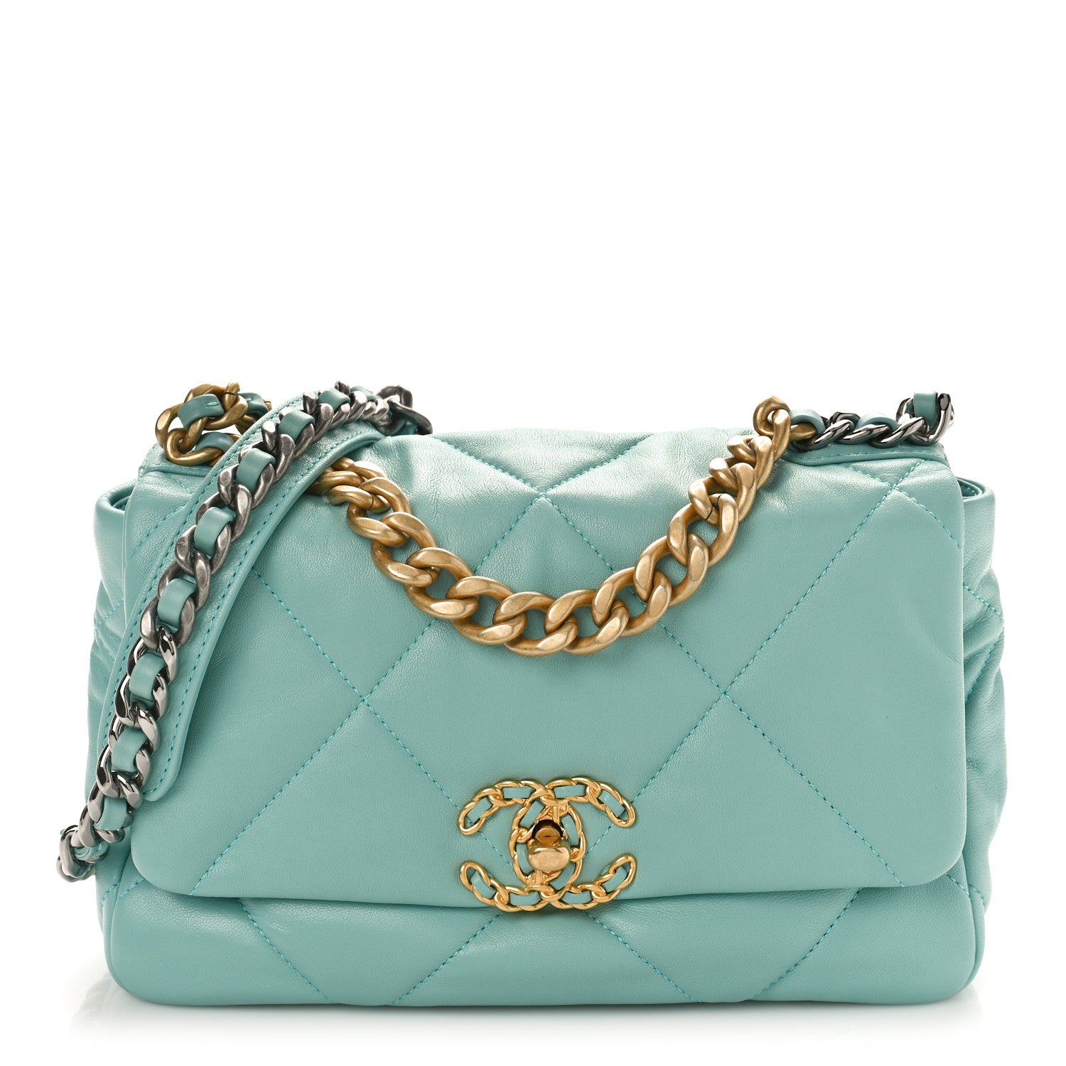 Chanel Shiny Lambskin Quilted Medium Chanel 19 Flap Light Blue 1 of 9