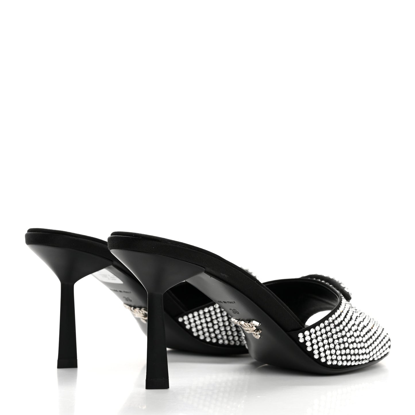 Satin Crystal Logo 65mm Slide Sandals 38 Cristal