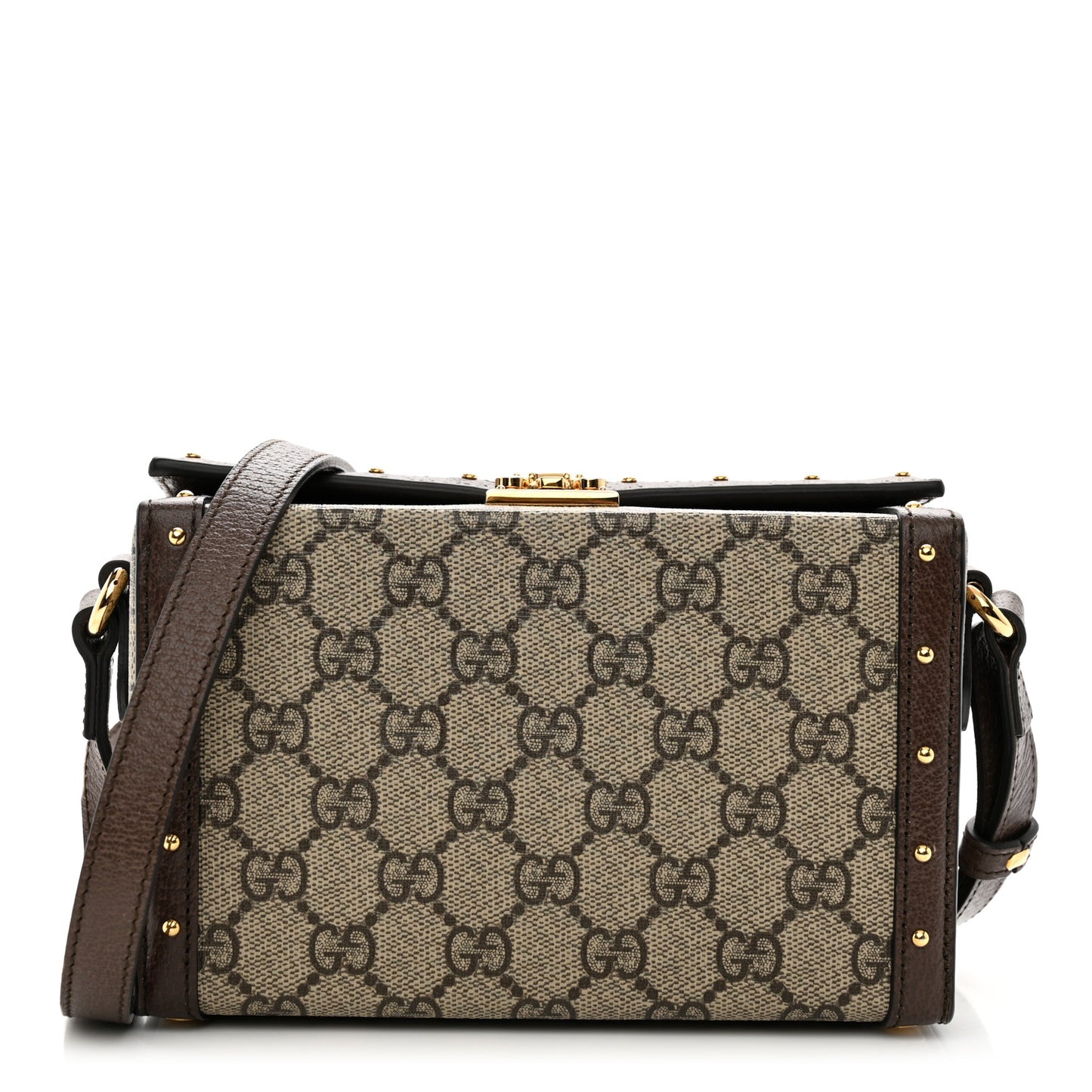 GG Supreme Monogram Textured Dollar Calfskin Mini Trunk Shoulder Bag Beige Ebony New Acero