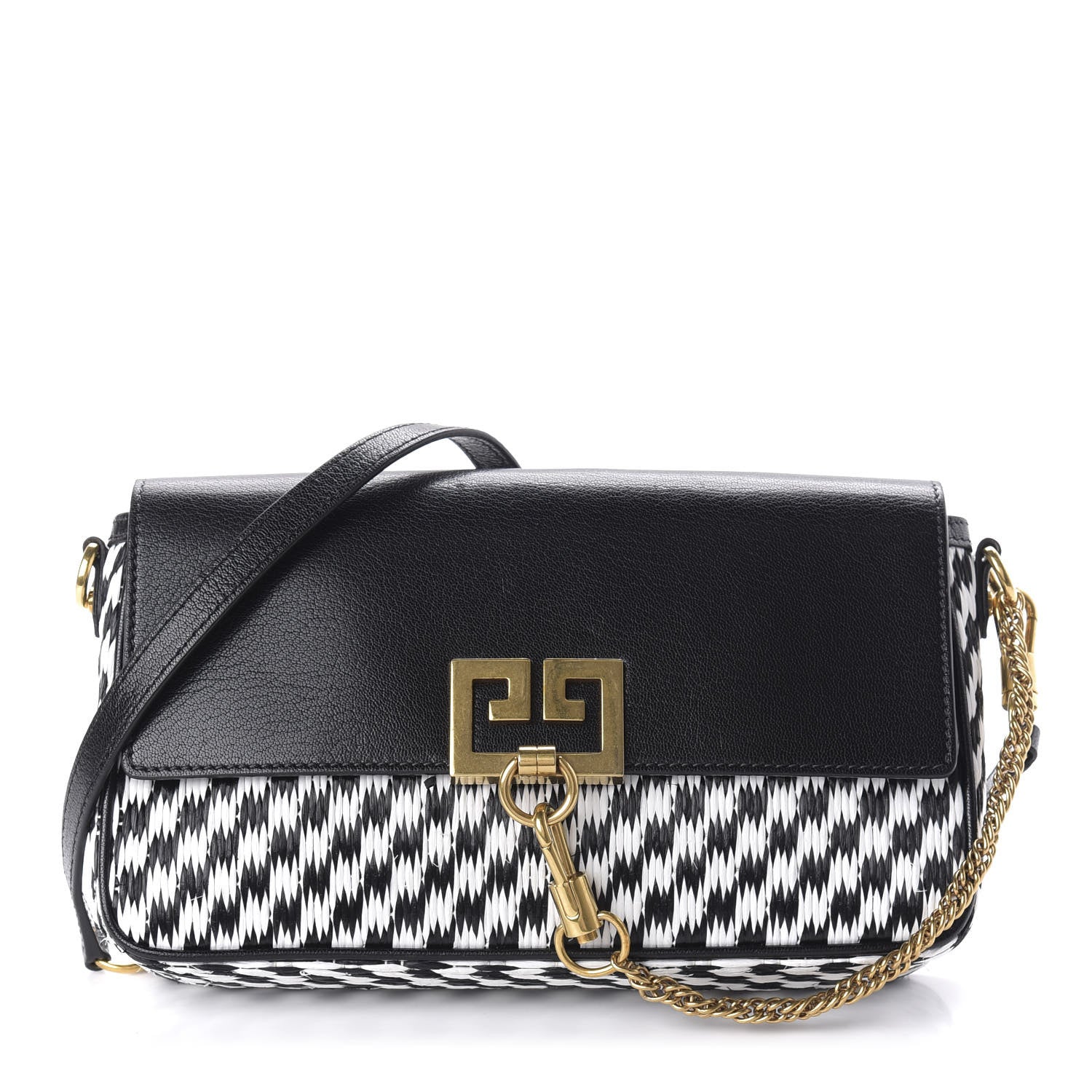 Givenchy Straw Calfskin Charm Shoulder Bag Black White 1 of 10