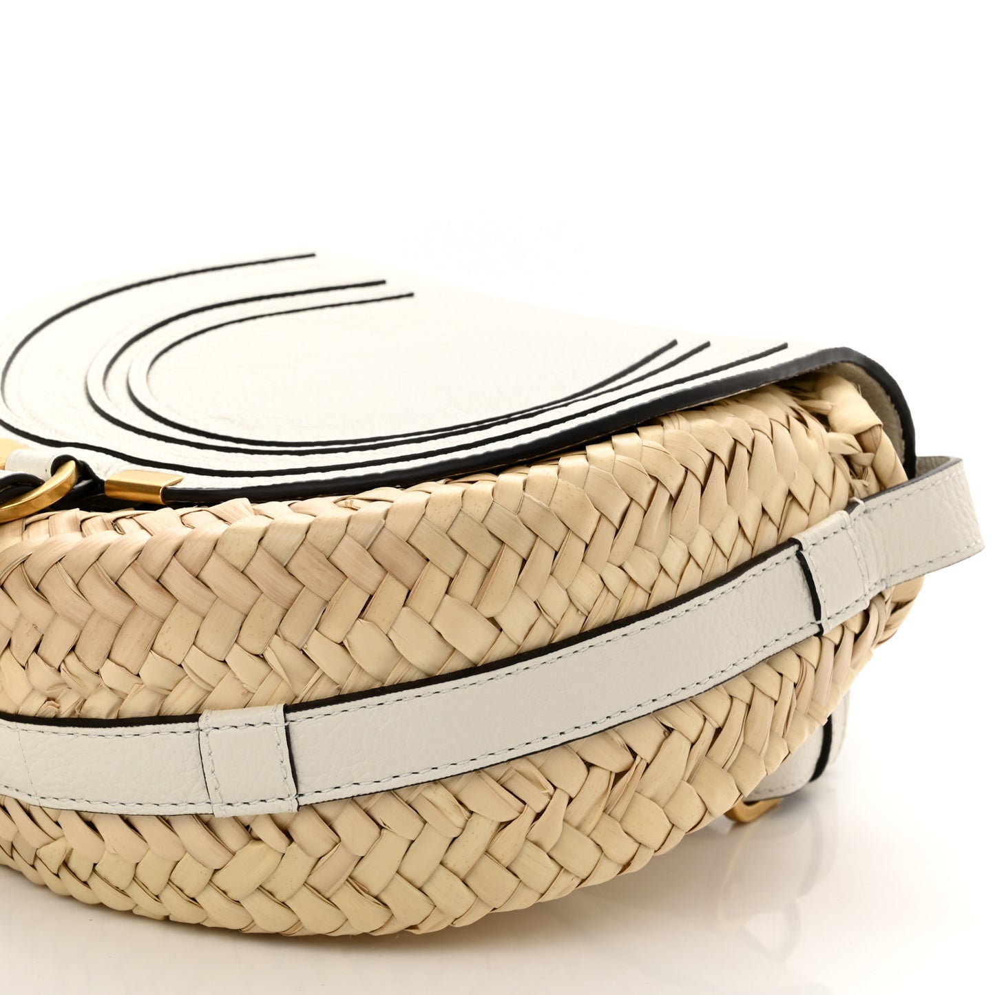 Raffia Small Grain Calfskin Small Marcie Basket Crossbody White