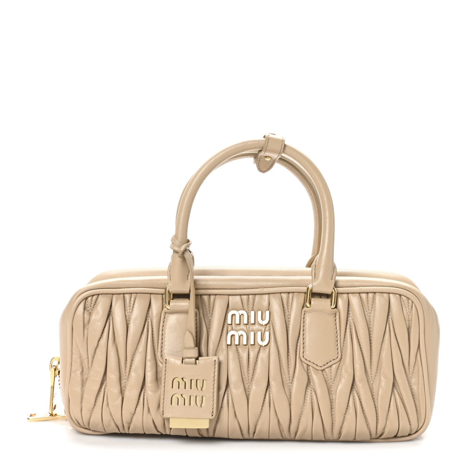 Miu Miu Nappa Matelasse Large Arcadie Top Handle Bag Sabbia