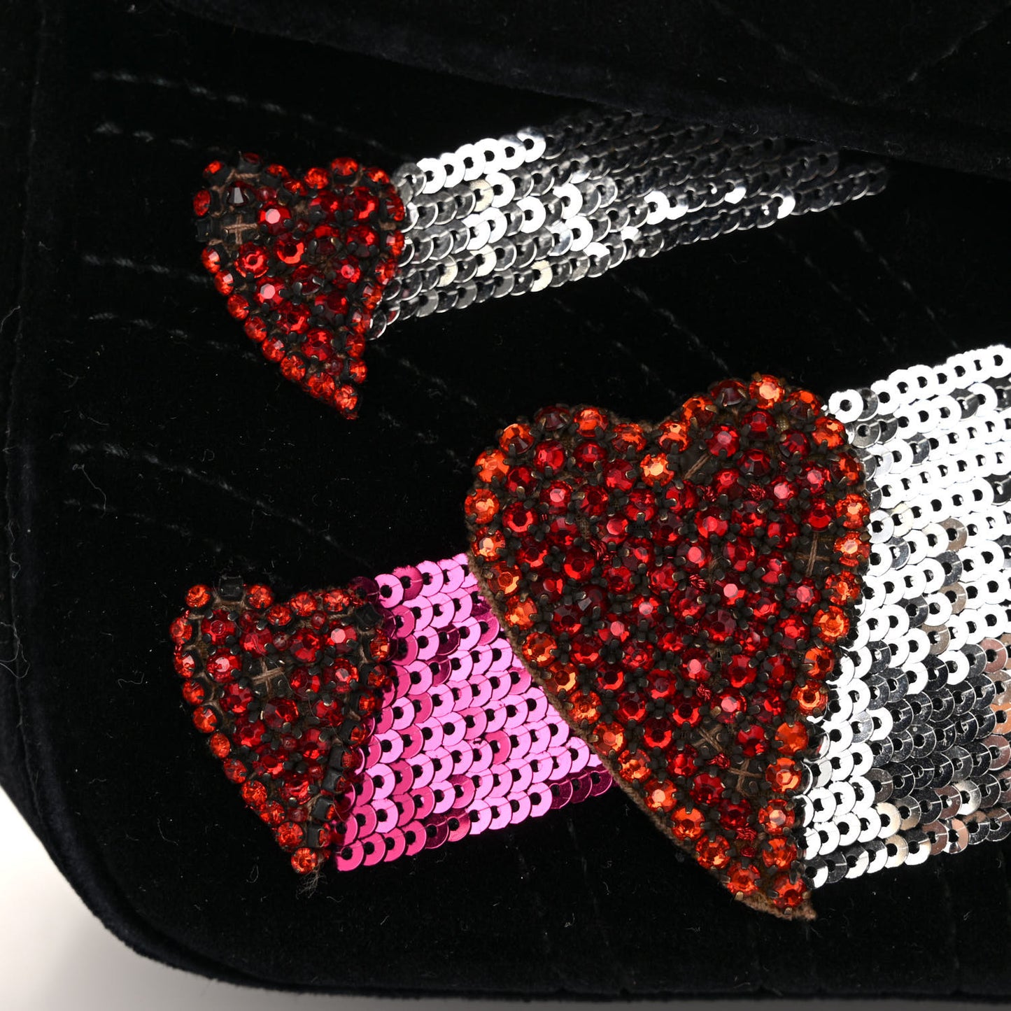 Velvet Matelasse Crystal Sequin Heart Embroidered GG Marmont Small Bag Black