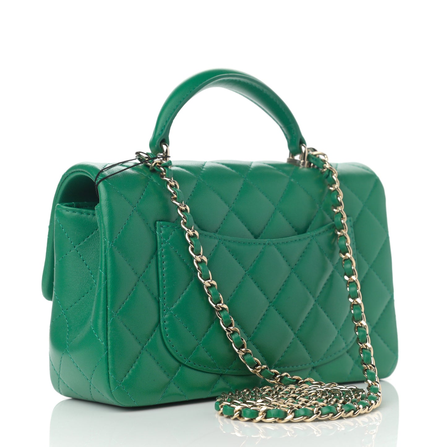 Lambskin Quilted Mini Top Handle Rectangular Flap Green