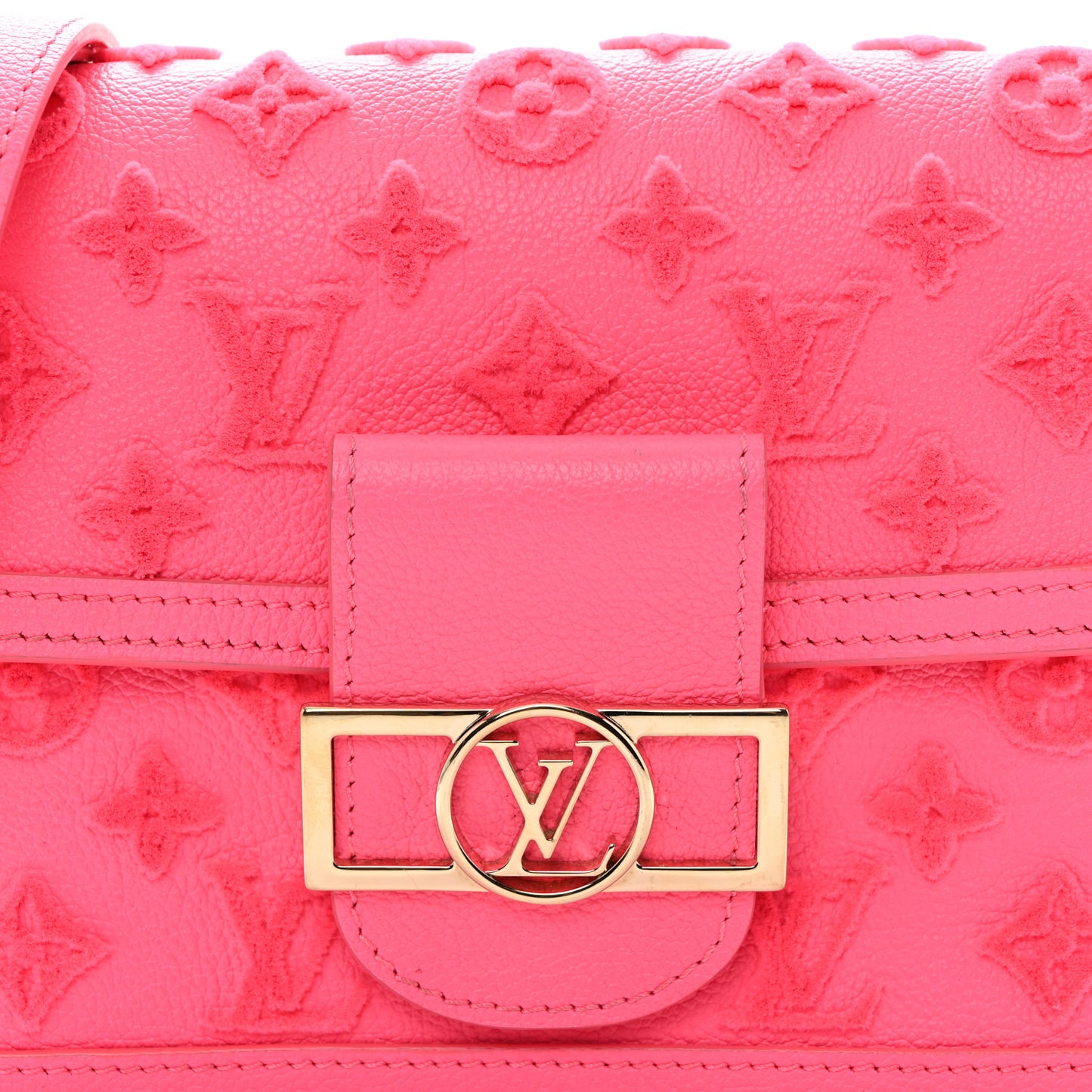 Grained Calfskin Tufted Monogram Mini Dauphine Fluo Pink
