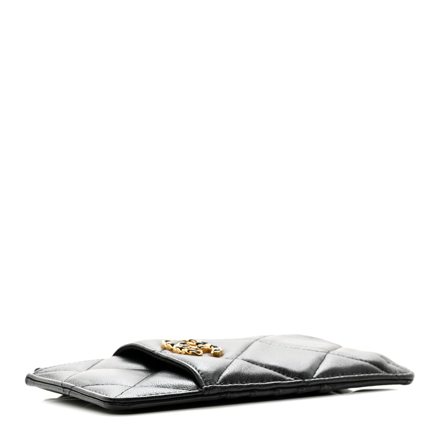 Lambskin Quilted Chanel 19 Phone and Card Holder Black