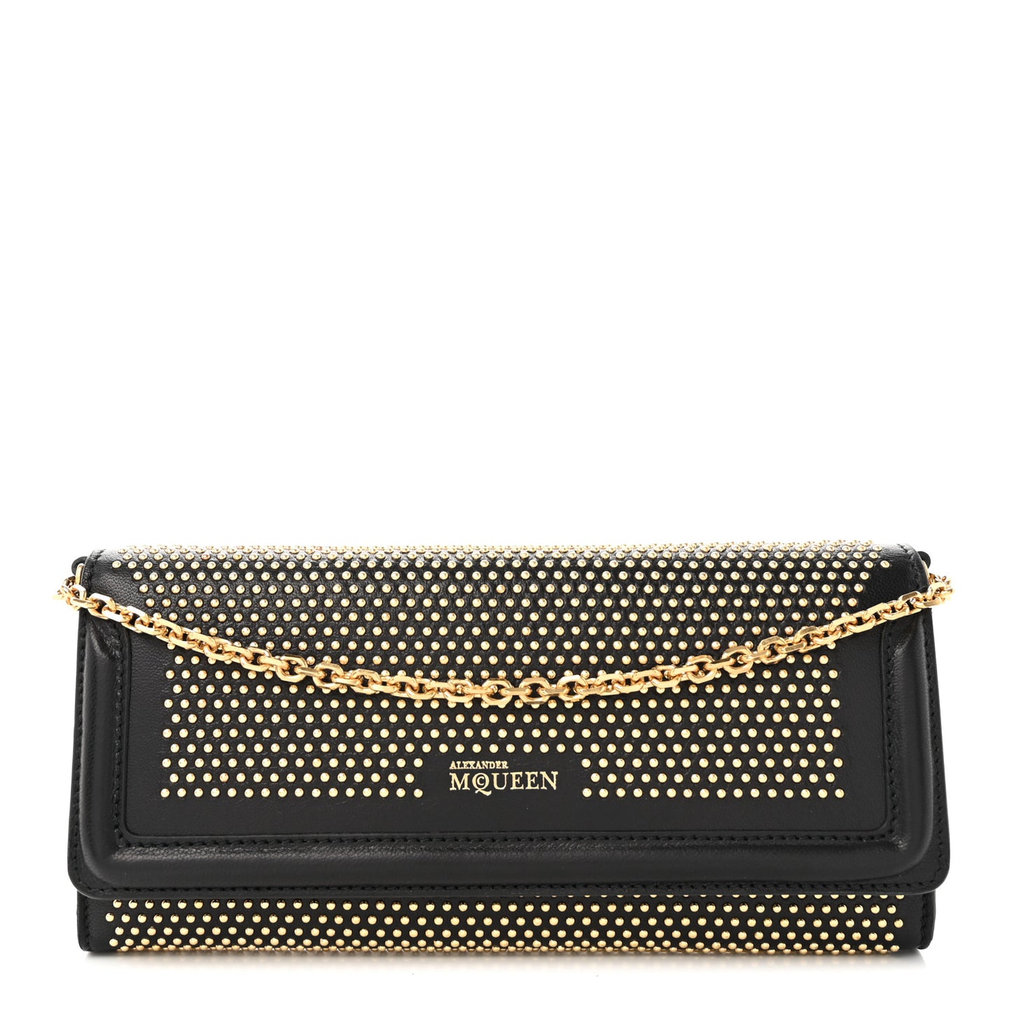 ALEXANDER MCQUEEN Calfskin Studded Wallet on Chain Black