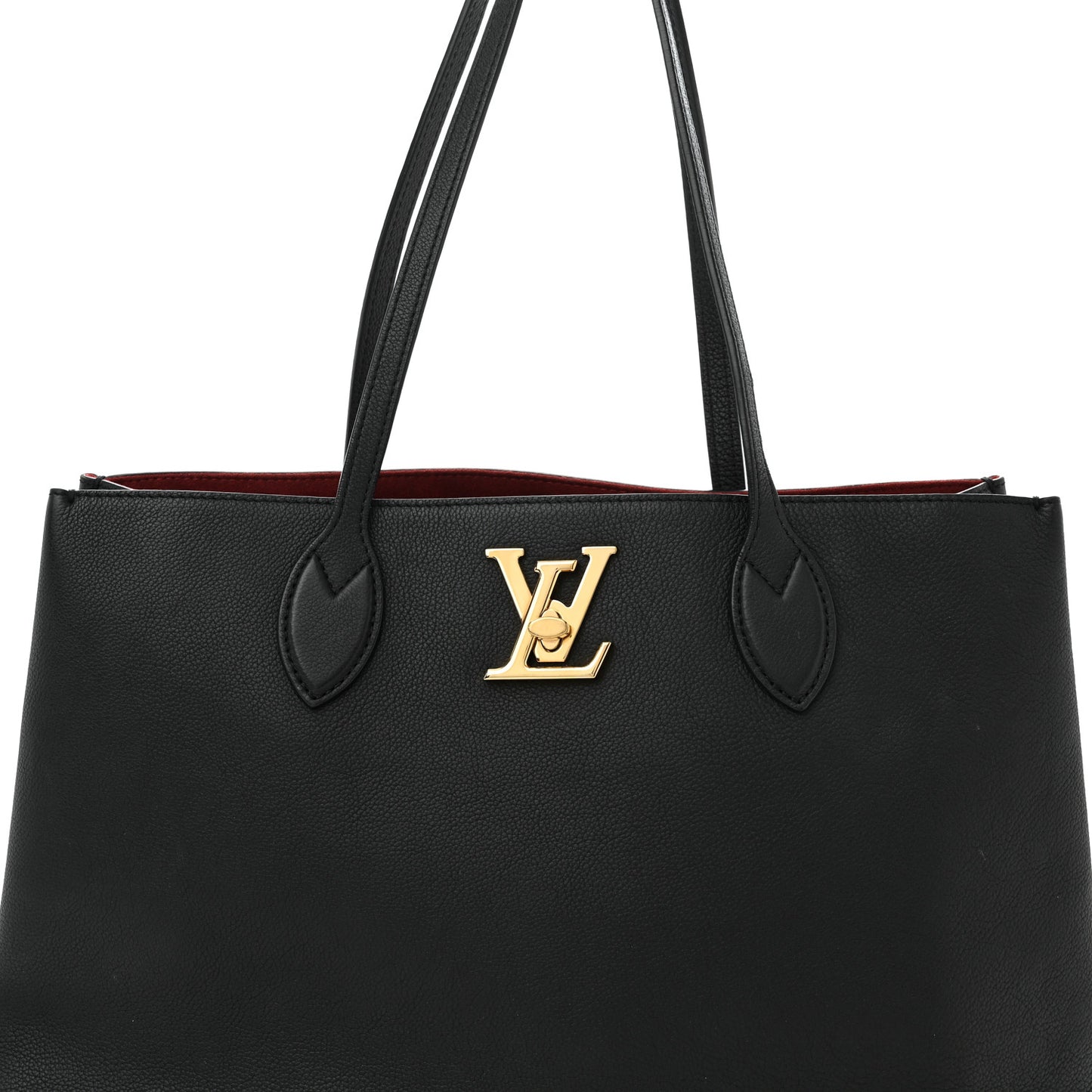 Grained Calfskin Lockme Shopper Black