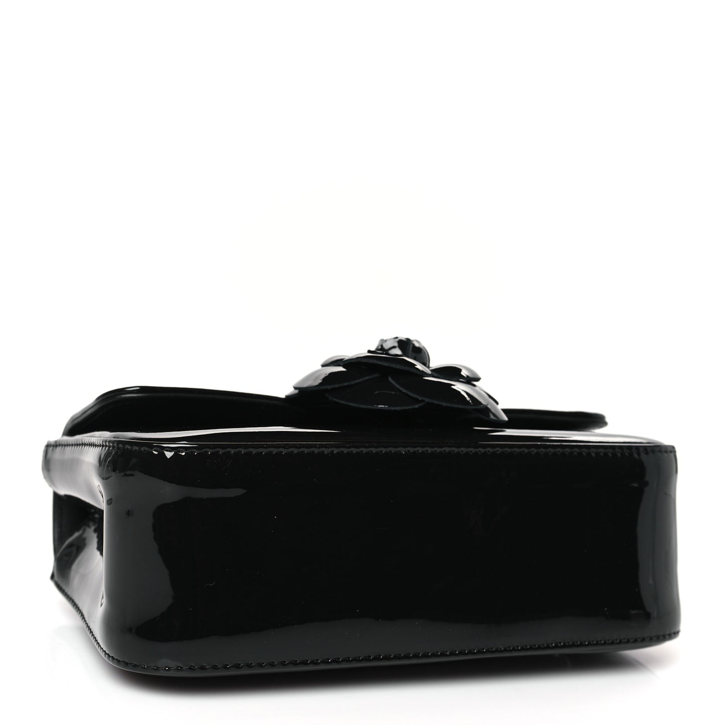 Patent Calfskin Small Camellia Flap Black
