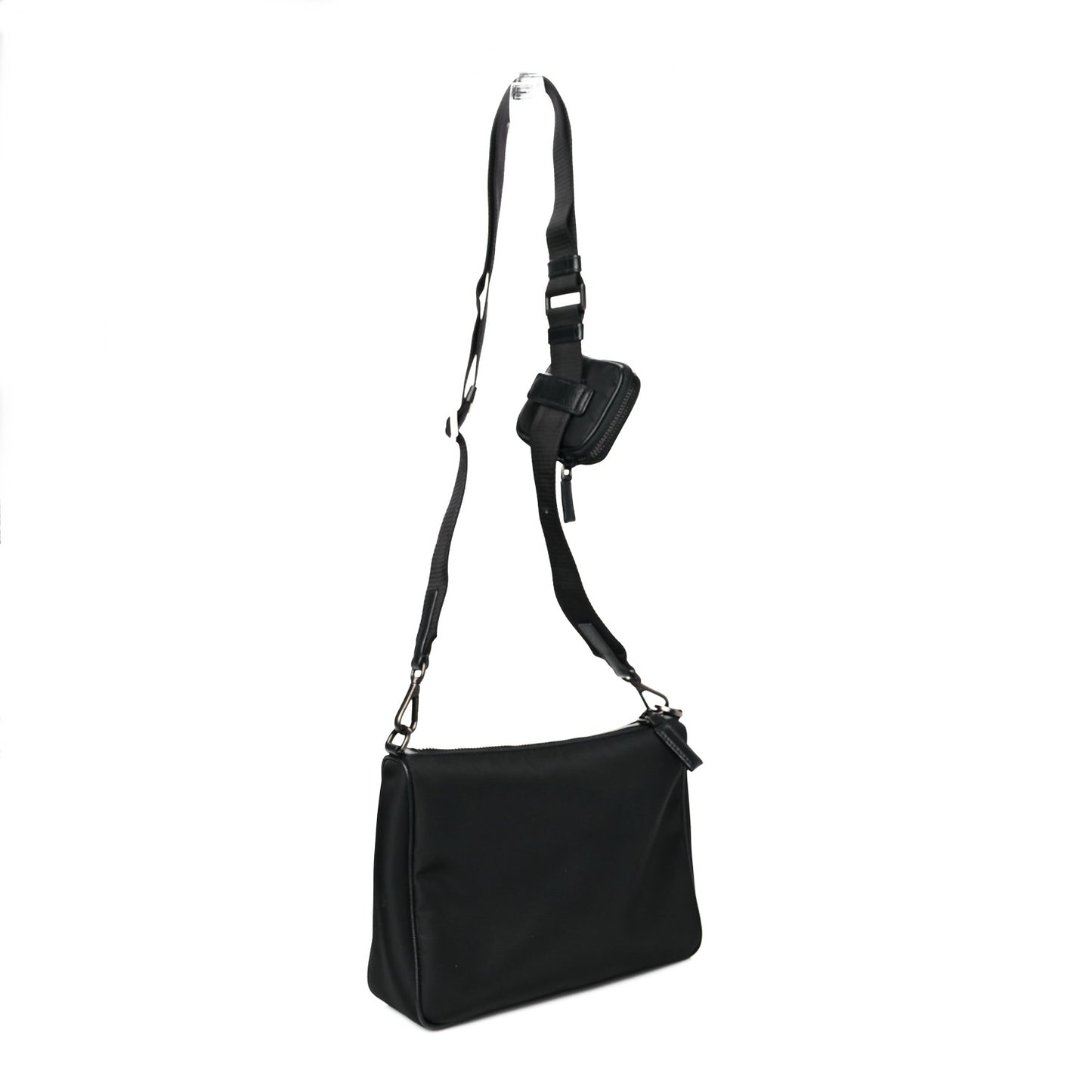 Re-Nylon Saffiano Pocket Zippered Shoulder Bag Black