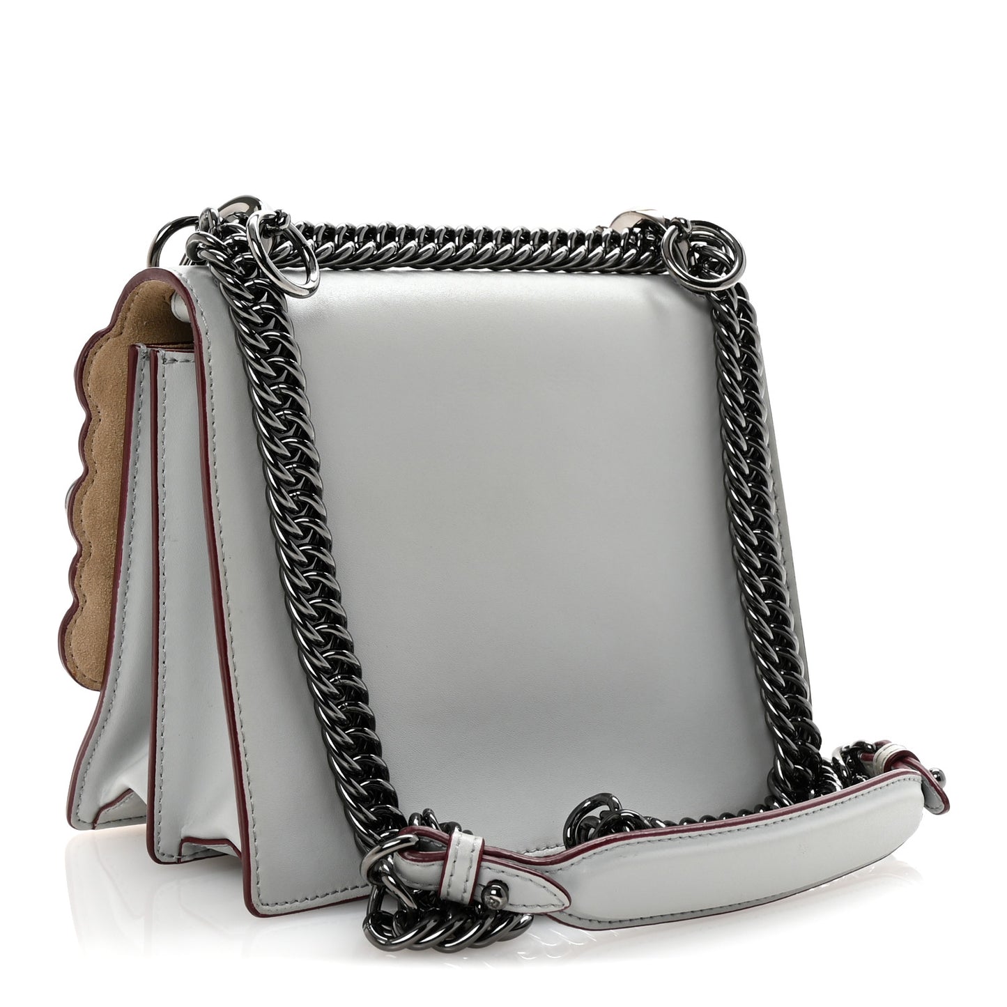 Vitello Liberty Scalloped Studded Small Kan I Shoulder Bag Grigio Perla