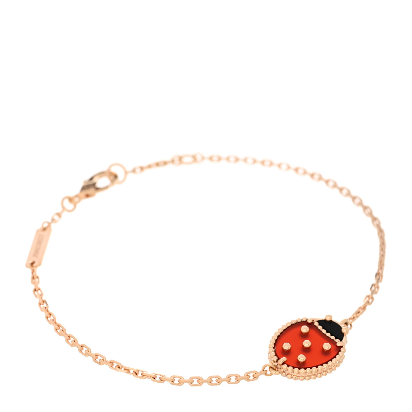18K Rose Gold Carnelian Onyx Lucky Spring Closed Wing Ladybug Bracelet