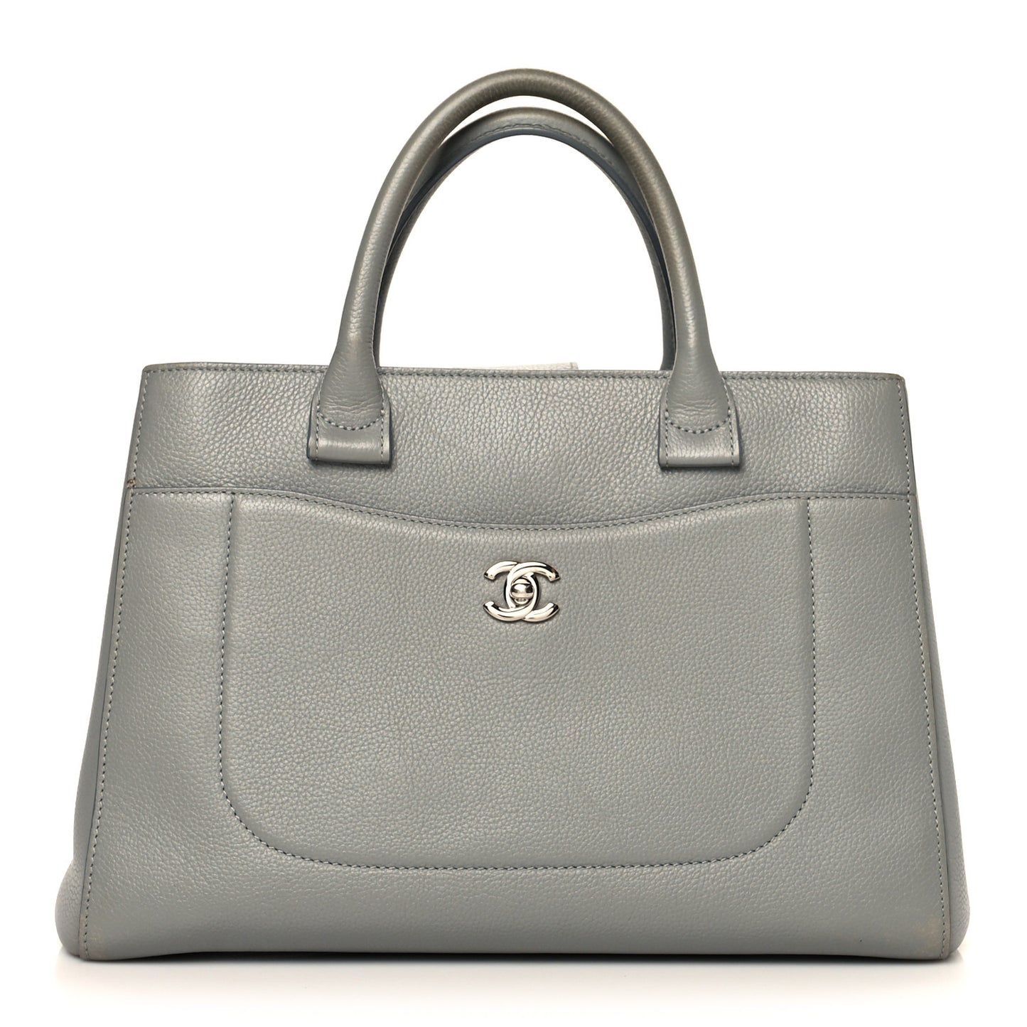 Grained Calfskin Small Neo Executive Shopper Tote Grey